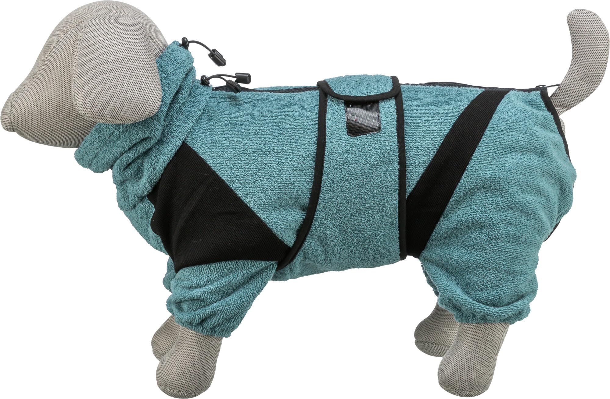 TRIXIE Bade- und Hausoverall - für Hunde Hundemantel aus Frottee - M-L (54 cm) Petrol, wärmender Hundepullover für drinnen & draußen - 23854