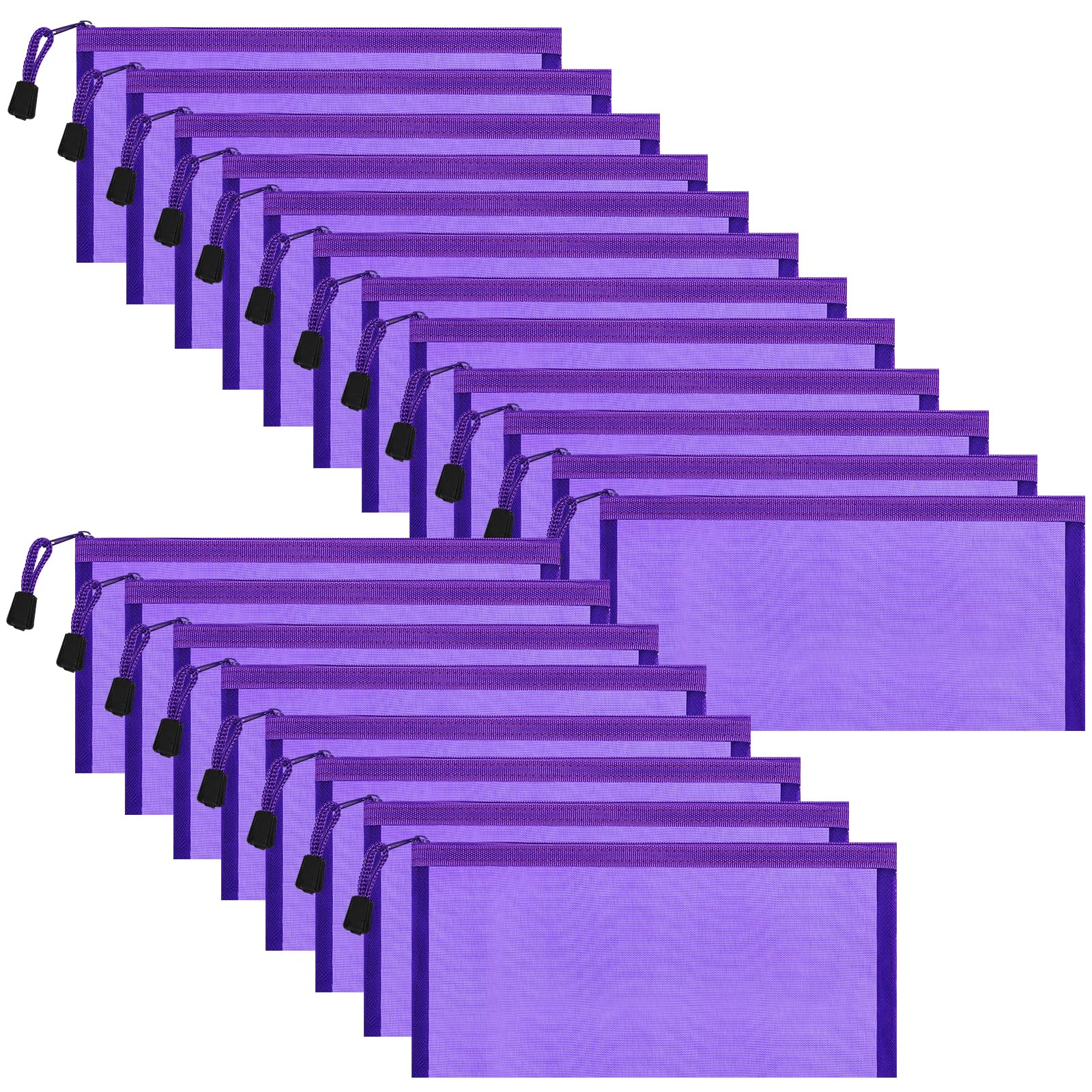 Sinzip 20 Pack Multicolored Zipper Mesh Pouch, Zipper Pencil Pouches Pen Bags, Multipurpose Travel Bags for Cosmetic School Office Supplies and Travel