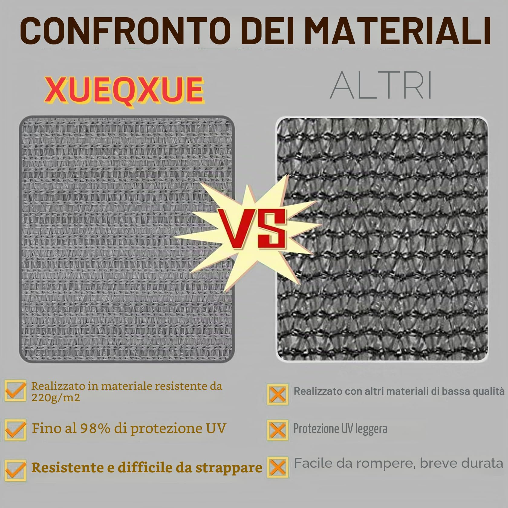 Tenda da Sole Parasole Tenda a Vela 180 x 350 cm, Antivento/98% Protezione Uv, Sabbia, Vela Parasole Tenda a Vela, Rete di Ombreggiatura, per Giardino, Pergola, Grigio Chiaro