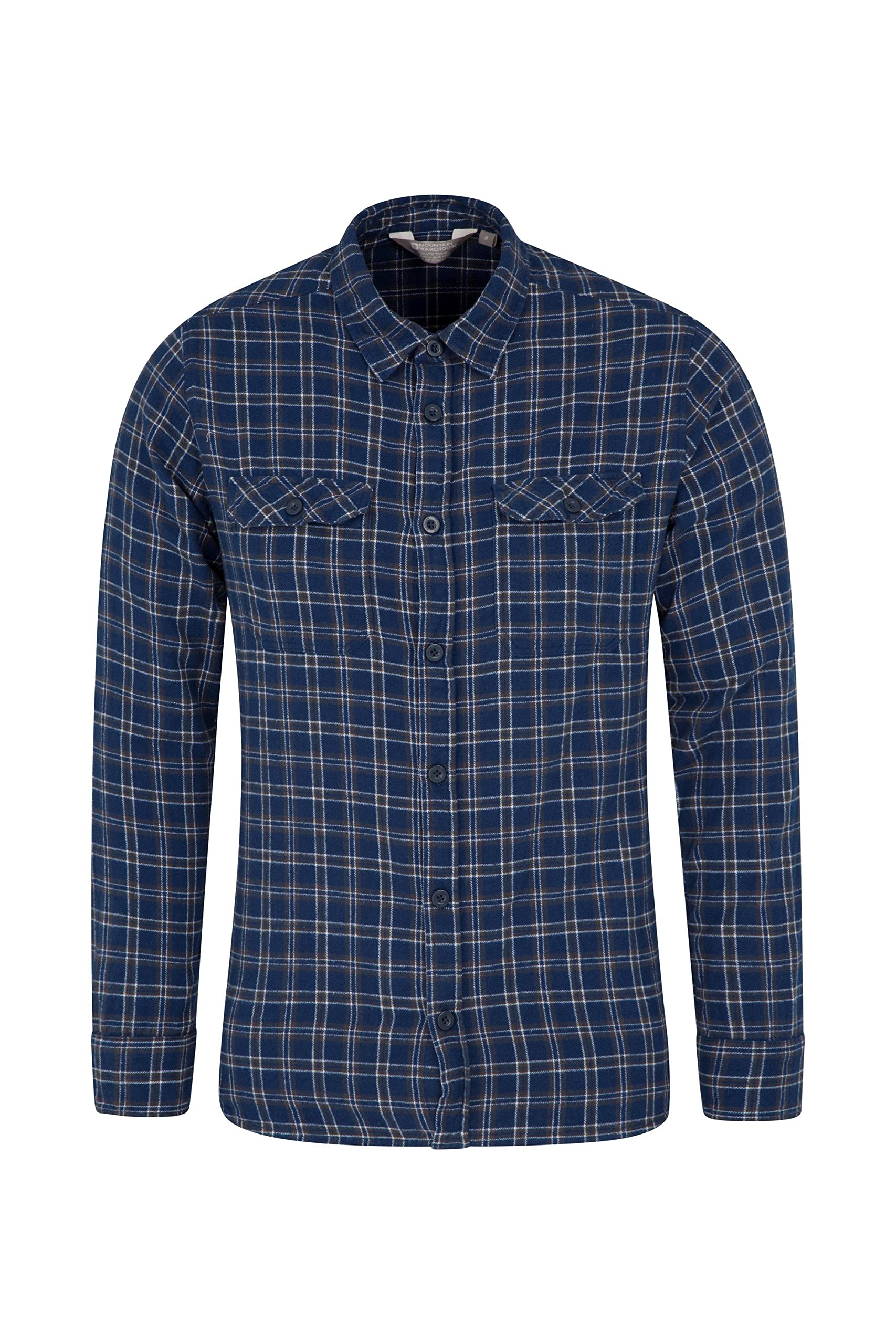Mountain Warehouse Trace Mens Flannel Long Sleeve Shirt - Lightweight & Breathable Casual Checks Shirt in 100% Cotton with Buttoned Front Pockets - for Travel & Walking Navy 4XL