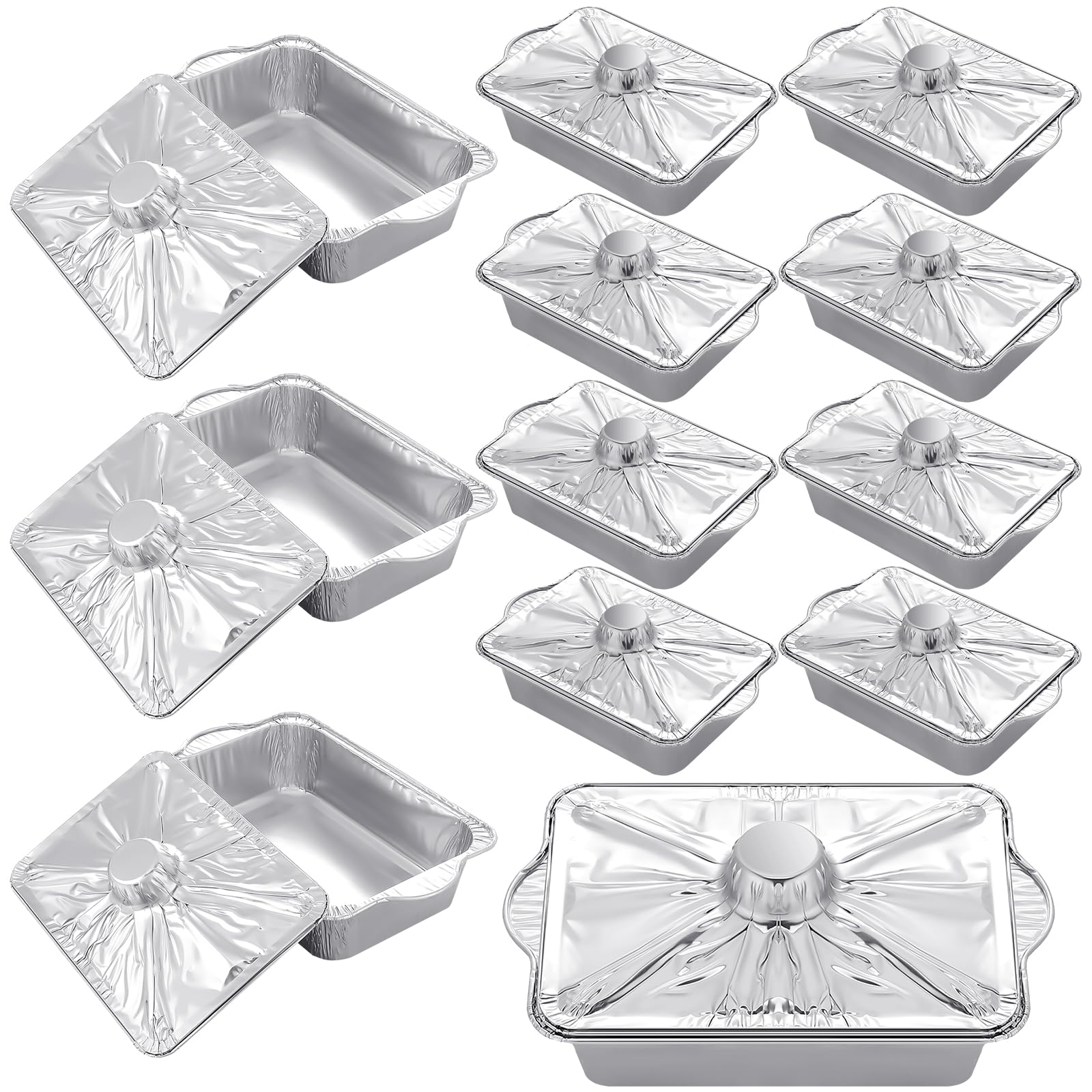 Domensi 12 Set Large Disposable Aluminum Pots with Lids 12'' x 7.5'' x 3'' Square Foil Pans 85 oz Aluminum Pans Food Containers for Cooking Baking Outdoor Camping Supplies, 2500ml