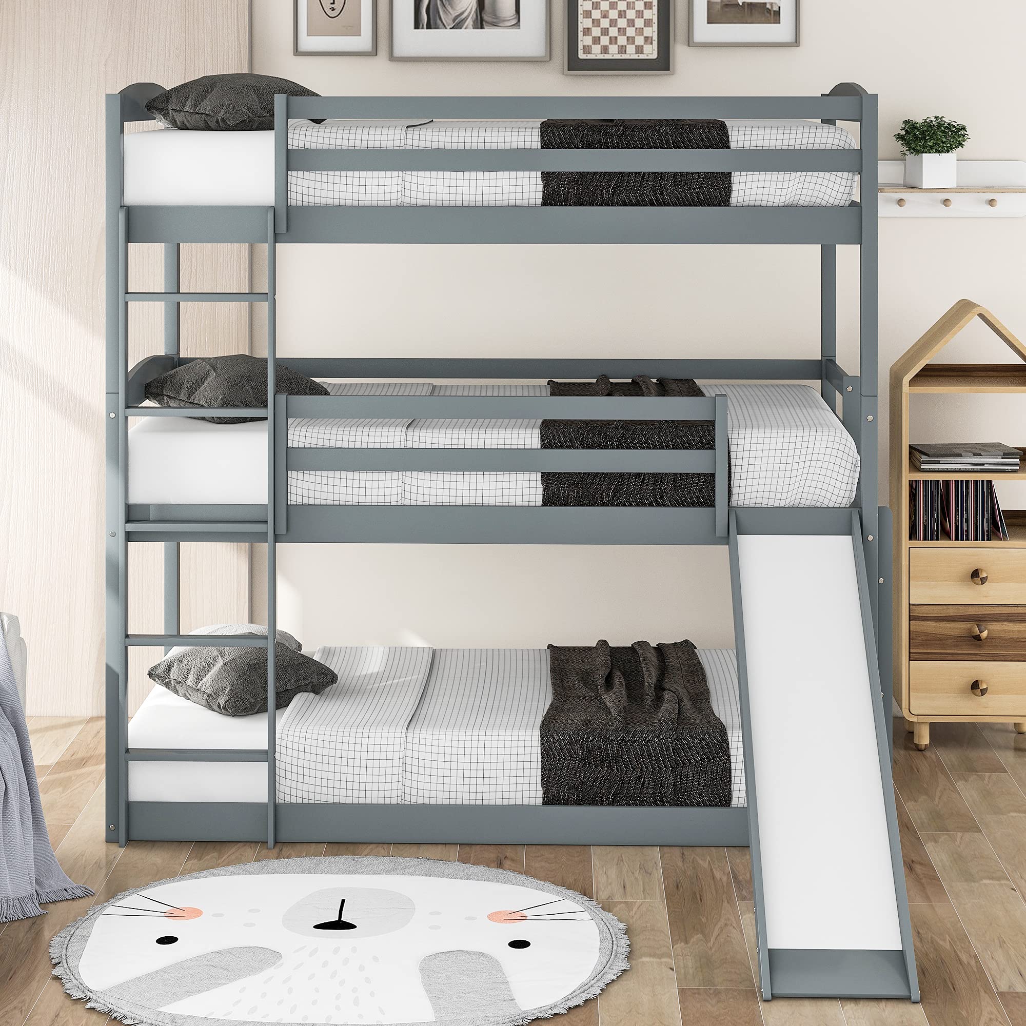 Buy MAFOROB Twin Over Triple Bunk Bed with Two Ladders and Slide
