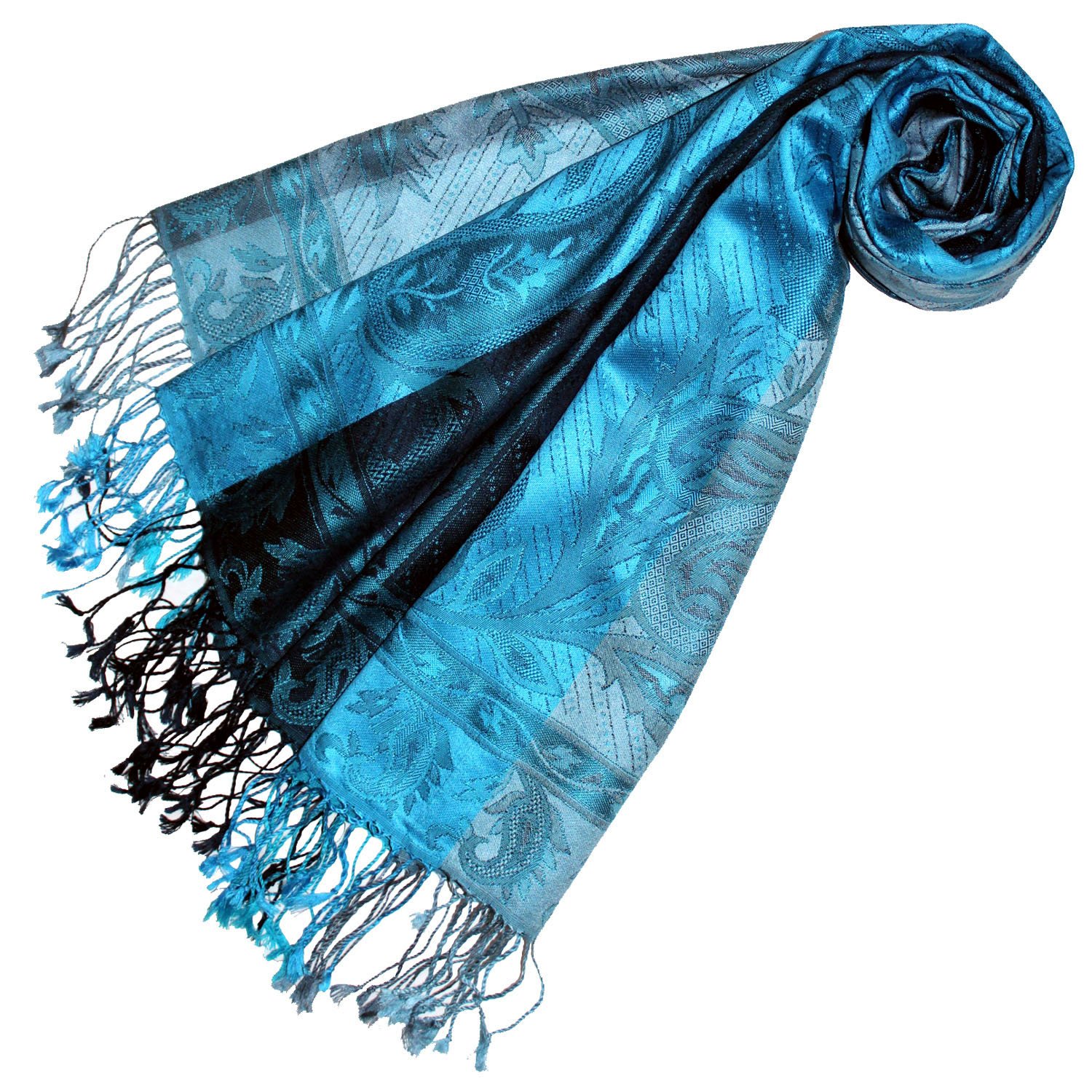 Lorenzo Cana Luxus Pashmina Damenschal Schaltuch jacquardgewebt 100% Seide 70 cm x 190 cm Paisleymuster tuerkis blau Seidenschal Seidentuch Seidenpashmina harmonische Farben 78174