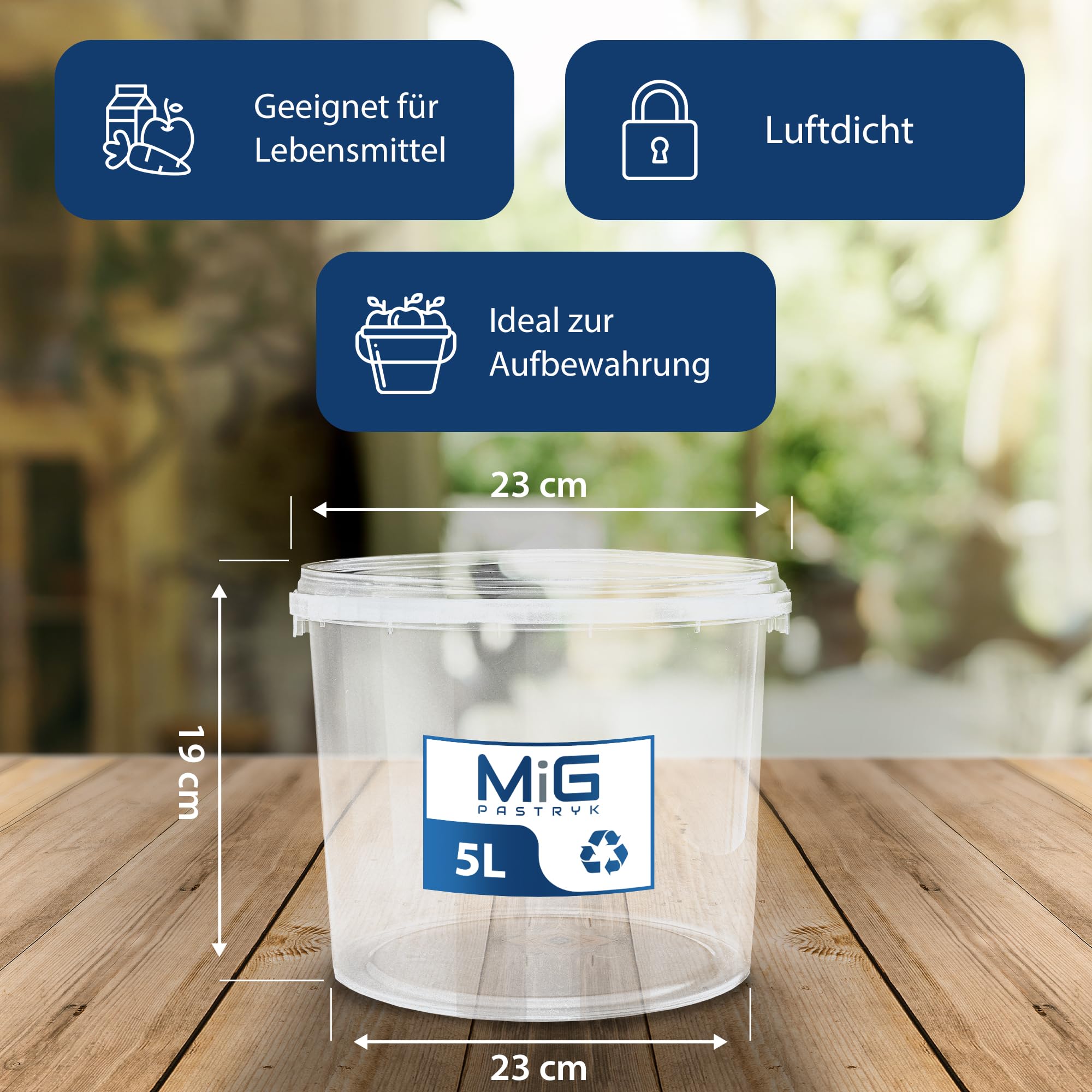 MIG Transparente Eimer mit Deckel 5L - 5X 5L Luftdicht & Lebensmittelecht Plastikeimer mit Deckel - Stapelbare Kleine Eimer für Haushalt & Industrie -Ideal Kübel mit Deckel zum Einlegen & Lagern