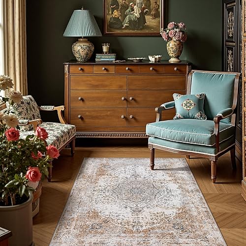 Vista 170 de jinchan Alfombra de pasillo lavable de 2 x 10 pulgadas, estilo vintage, envejecida, para interiores, delgada, tradicional, con estampado floral