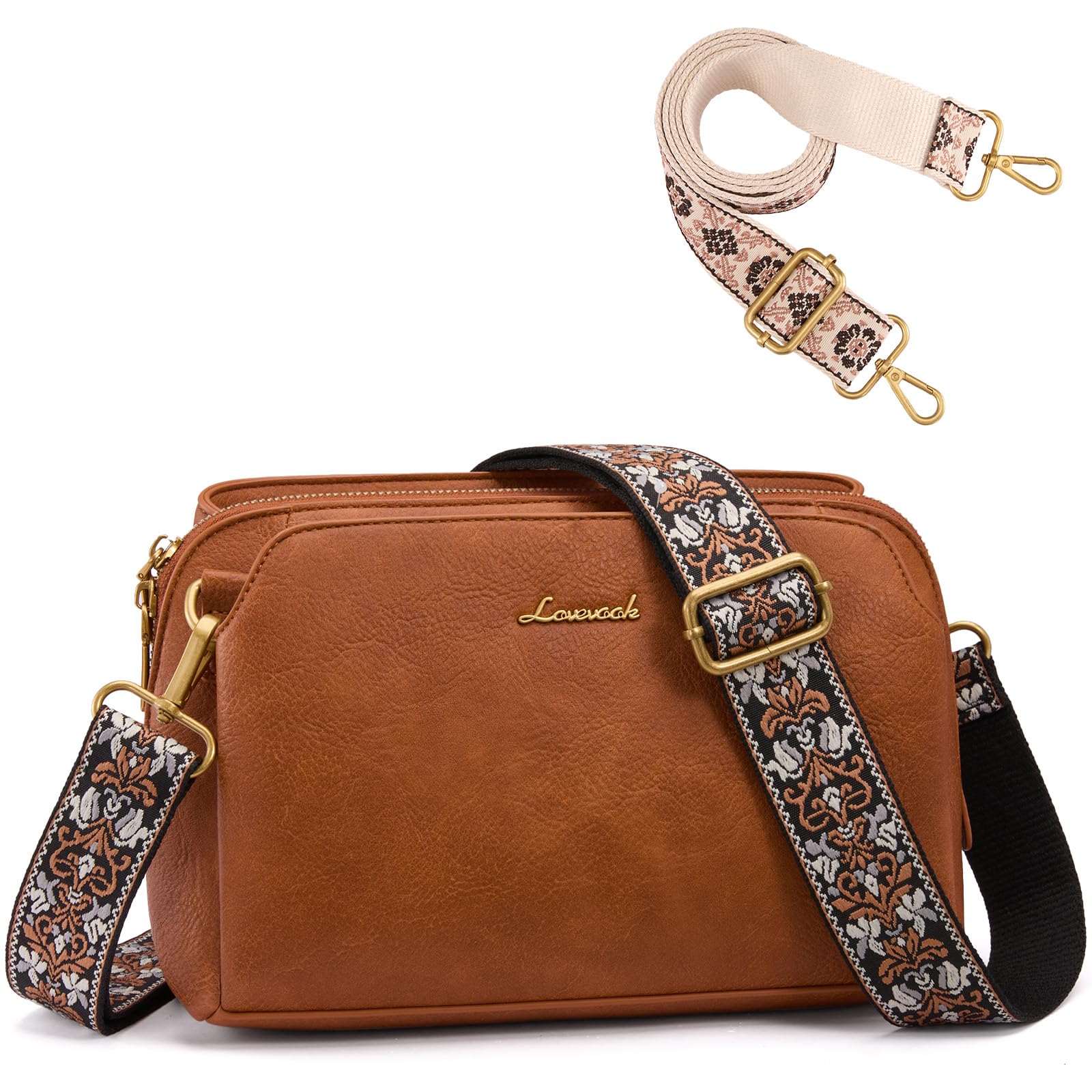 LOVEVOOK Crossbody Bags for Women with 2Pcs Adjustable Strap Leather Small Purses with RFID Blocking Slots Shoulder Handbag