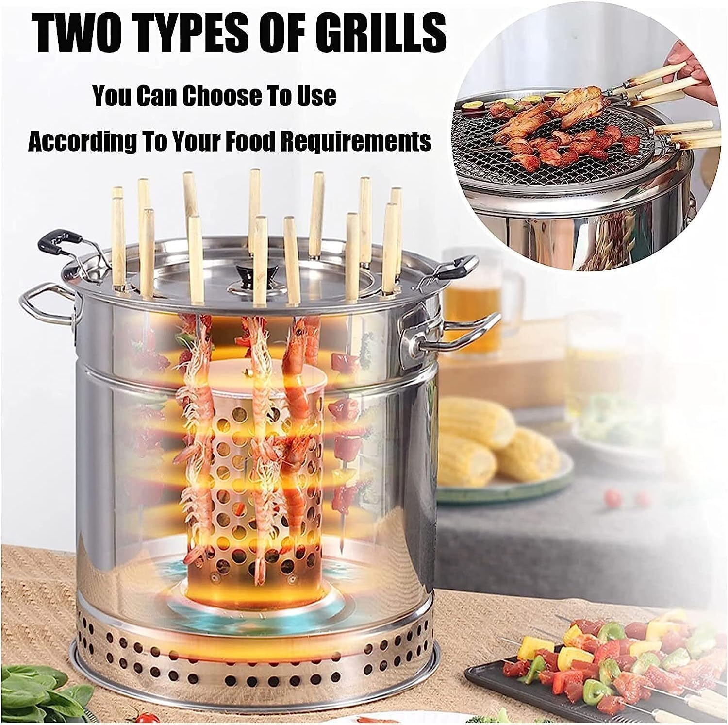 Grill na węgiel drzewny - przenośny pionowy grill beczkowy do użytku na zewnątrz i wewnątrz - grill bezdymny na węgiel drzewny