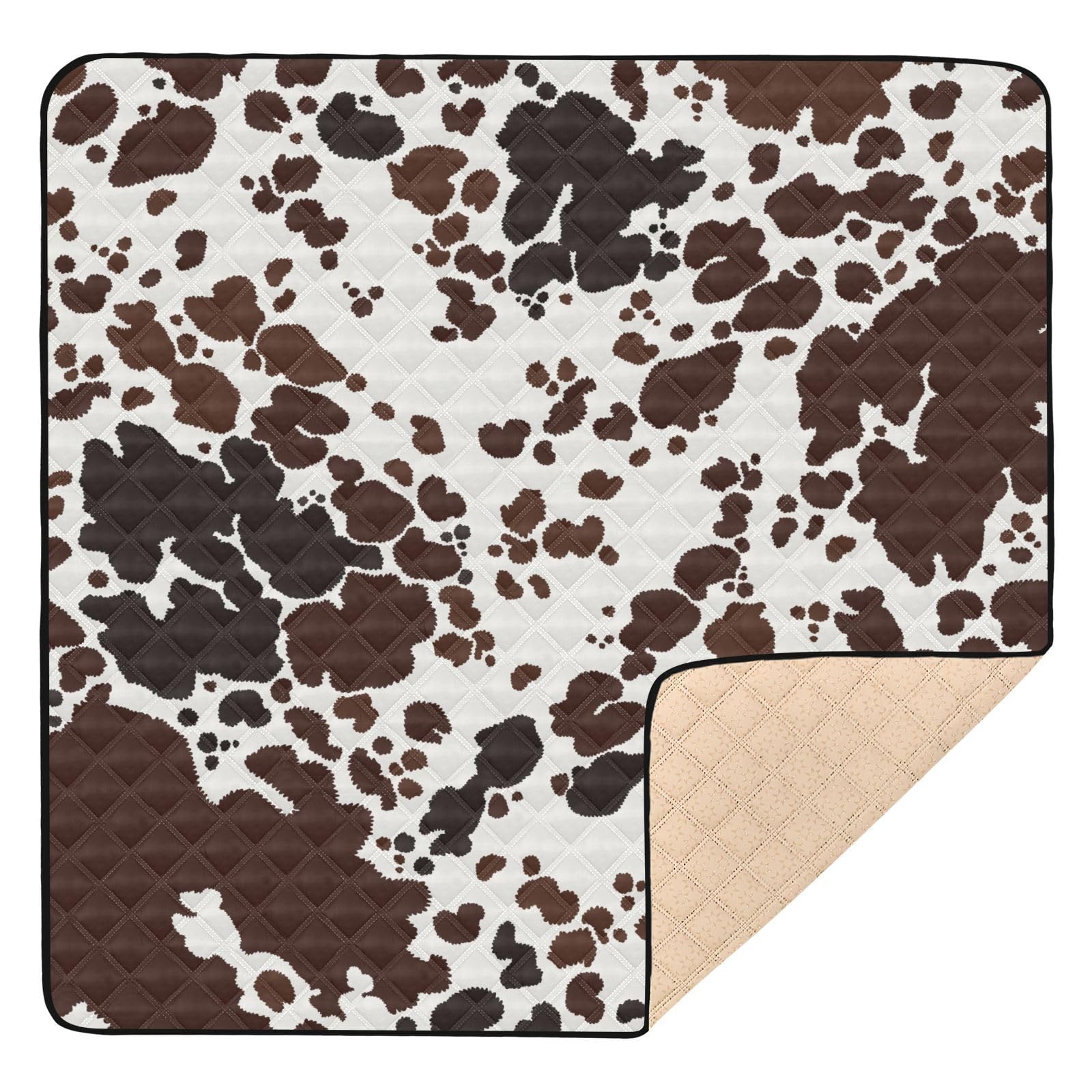 GOODOLD Cow Skin Print Baby Play Mat 50x50 Inch One-Piece Soft Crawling Mat Waterproof Playmat with Non-Slip Bottom for Babies, Toddlers, and Infants