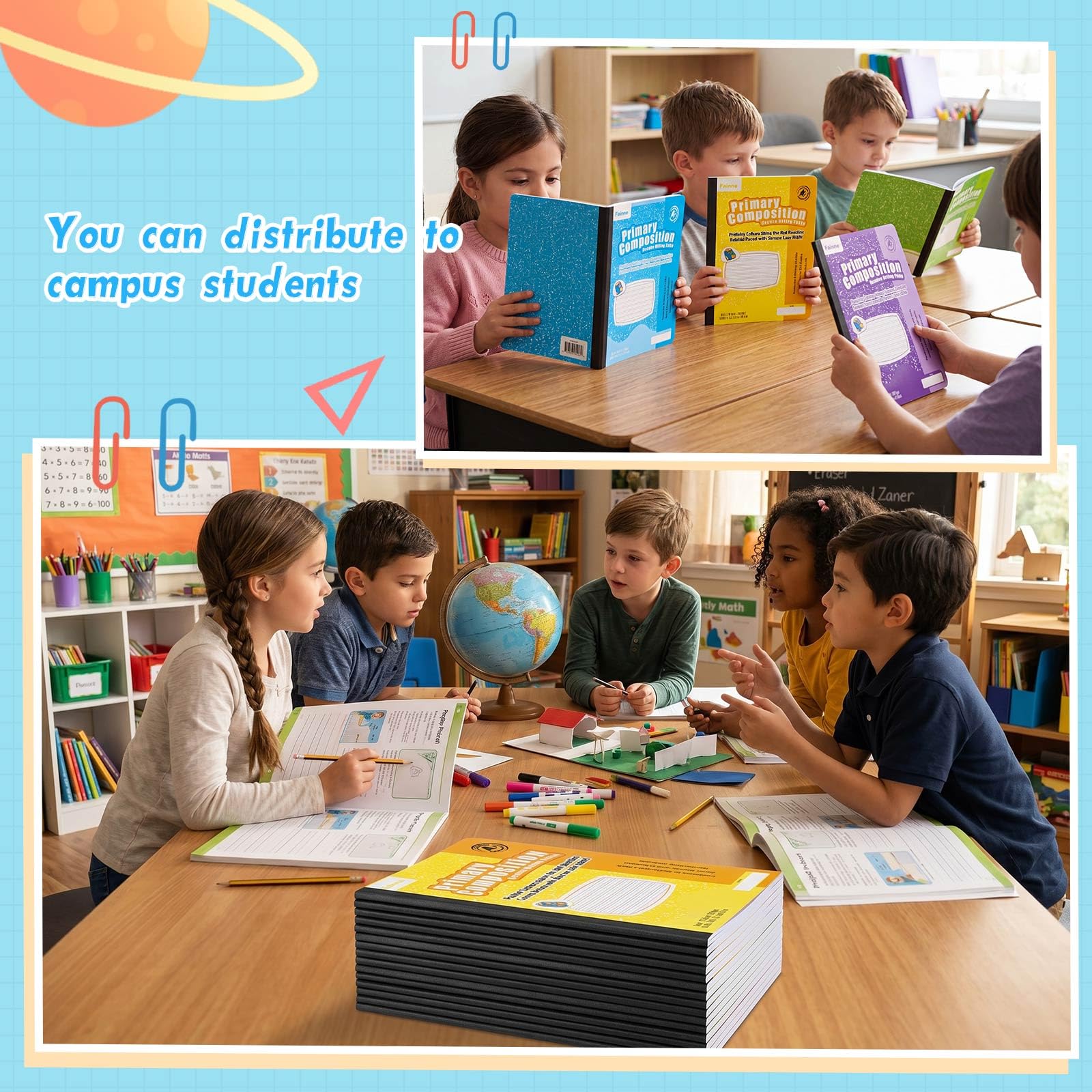 Fainne Confezione da 36 quaderni per composizione primaria a righe K-2, con copertina rigida, 9,75 x 7,5 cm, a righe complete, 100 pagine/50 fogli, per rientro a scuola, aula e ufficio (colorato)