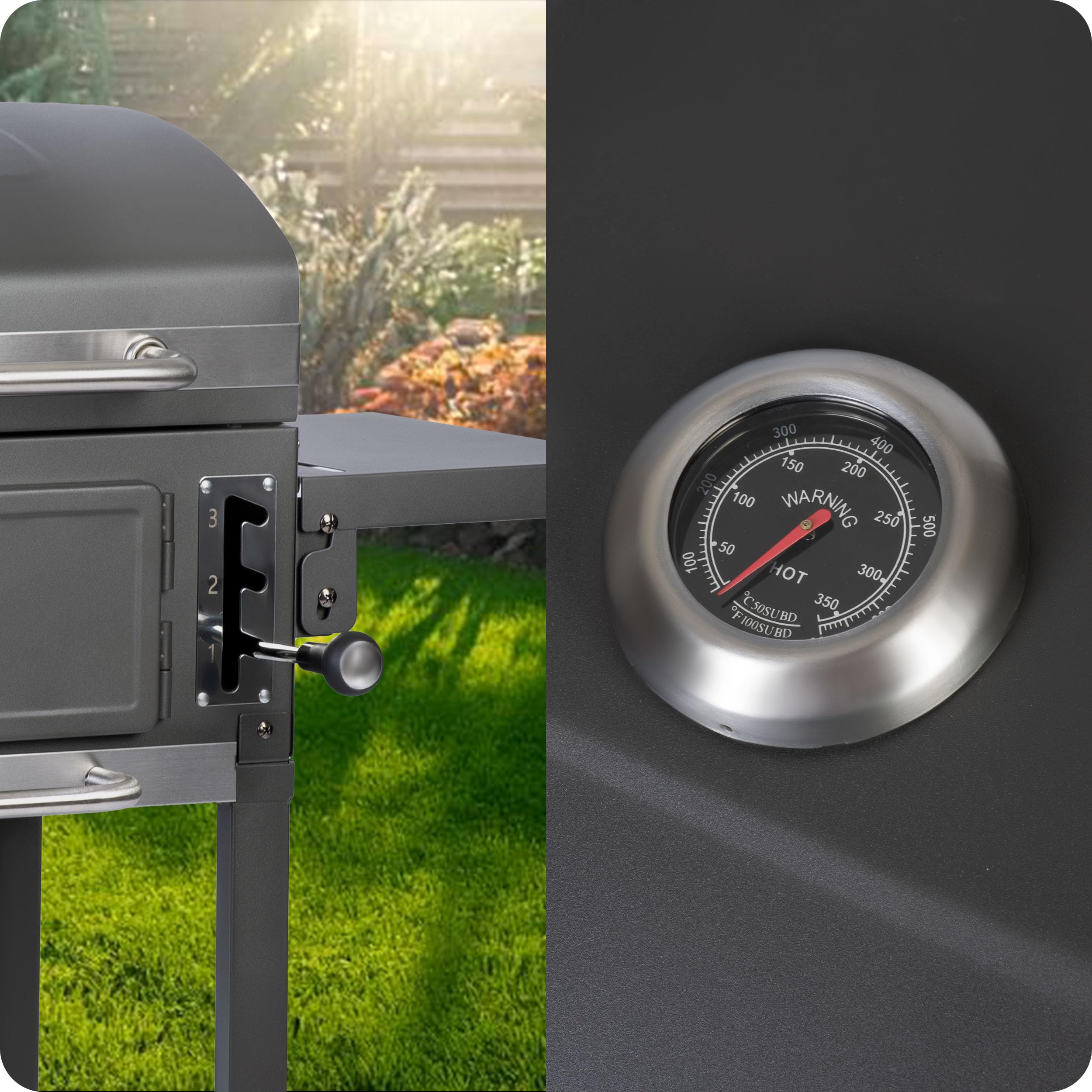 Berdsen grill na węgiel drzewny wózek z pokrywą termometr palenisko grilla 110 x 96 x 35 cm szary