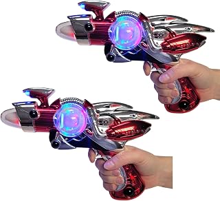 Light-up Galaxy UV Glow Super Spinning Super Blaster Flash Gun (2 Pack) (11") Noisy Blacklight Reactive Glow in Dark Space Blaster. Plastic. with Sound Effects. (2, Red Blaster)