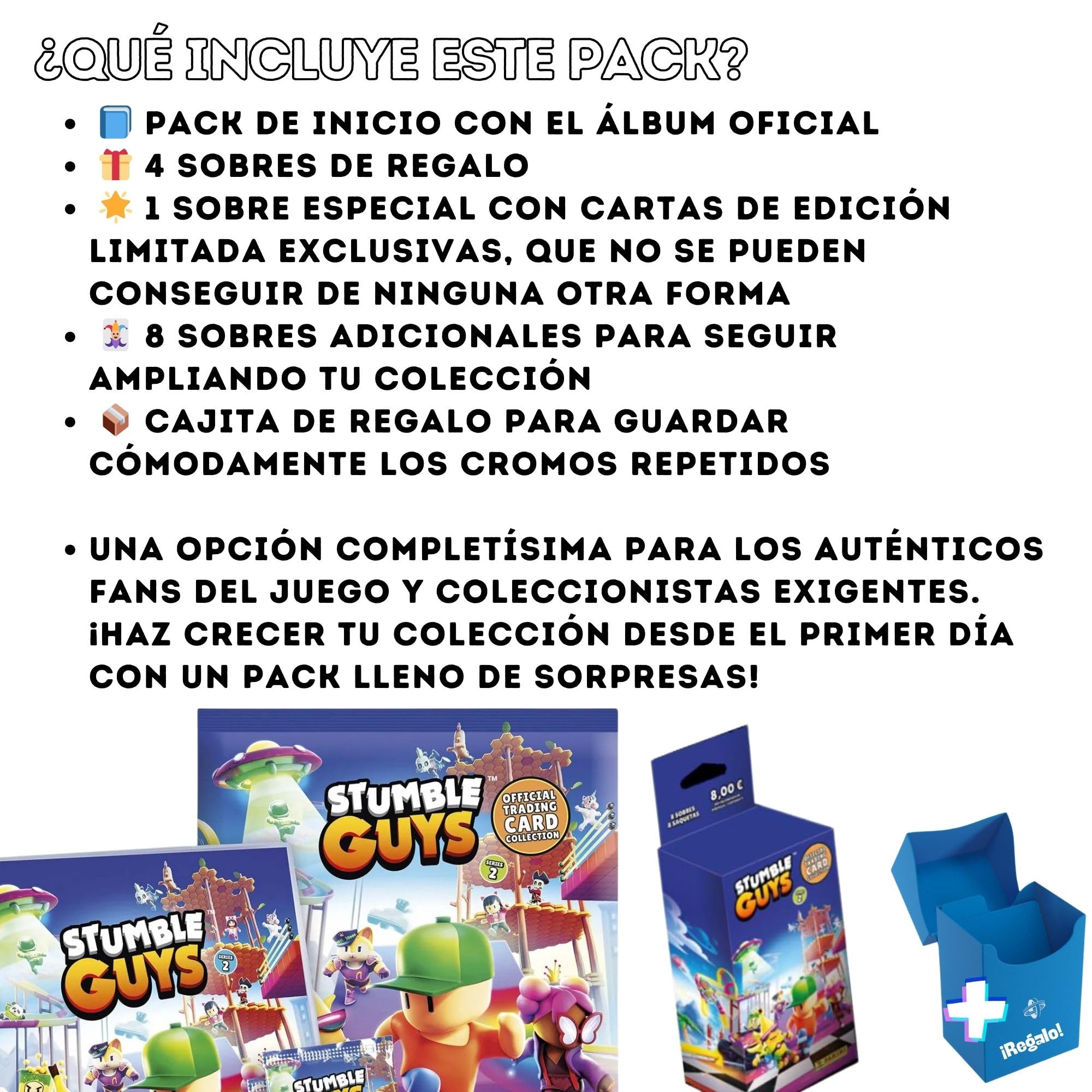 Trading Cards Stumble Guys Panini | Serie 2 | Álbum Oficial + Packs de Cartas Coleccionables | No Adhesivos | Incluye Caja para Repetidas (Plus: Álbum + 8 Sobres)