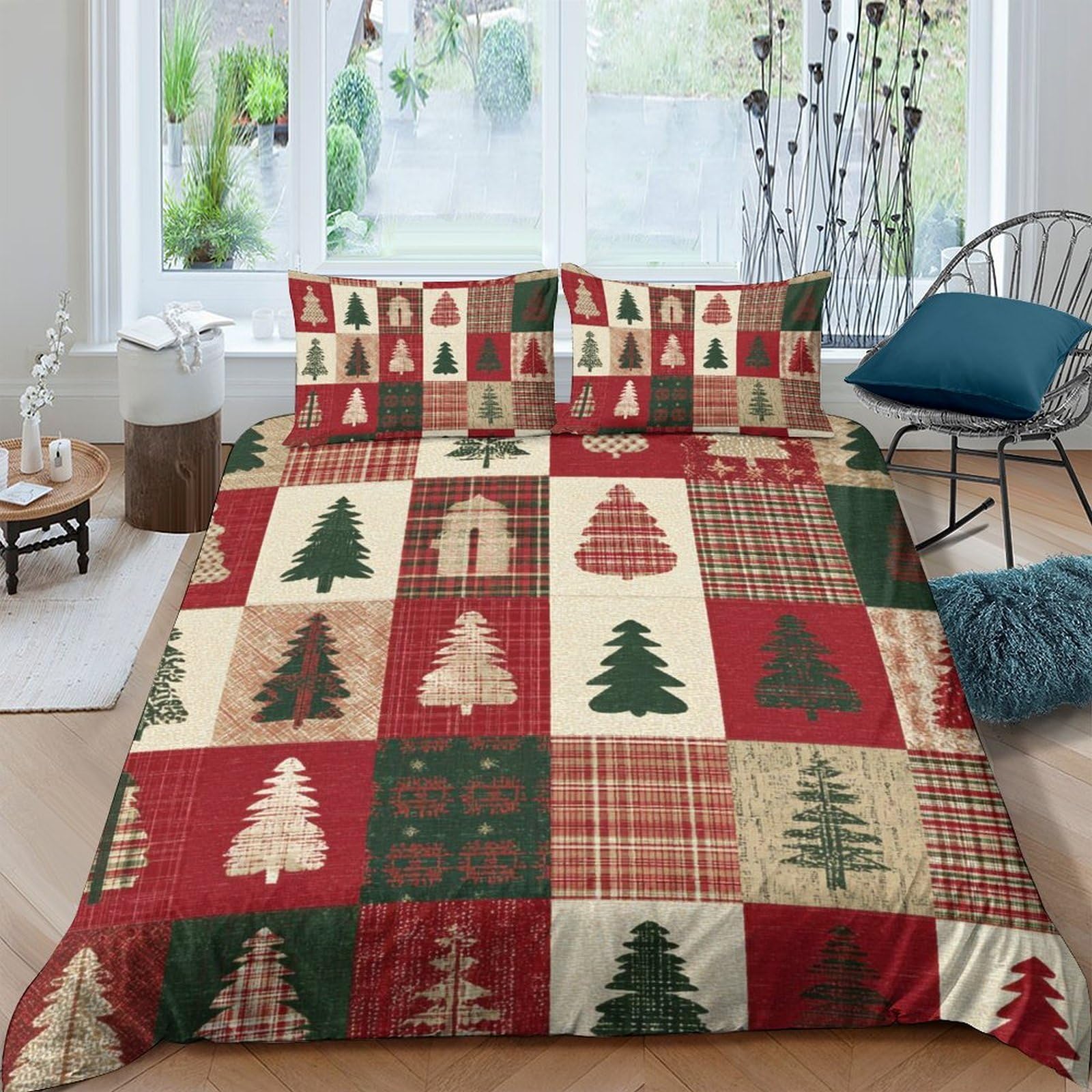 Unrxjzlvm Style-4 Christmas Patchwork Bedding Microfiber Duvet Set Students Teens