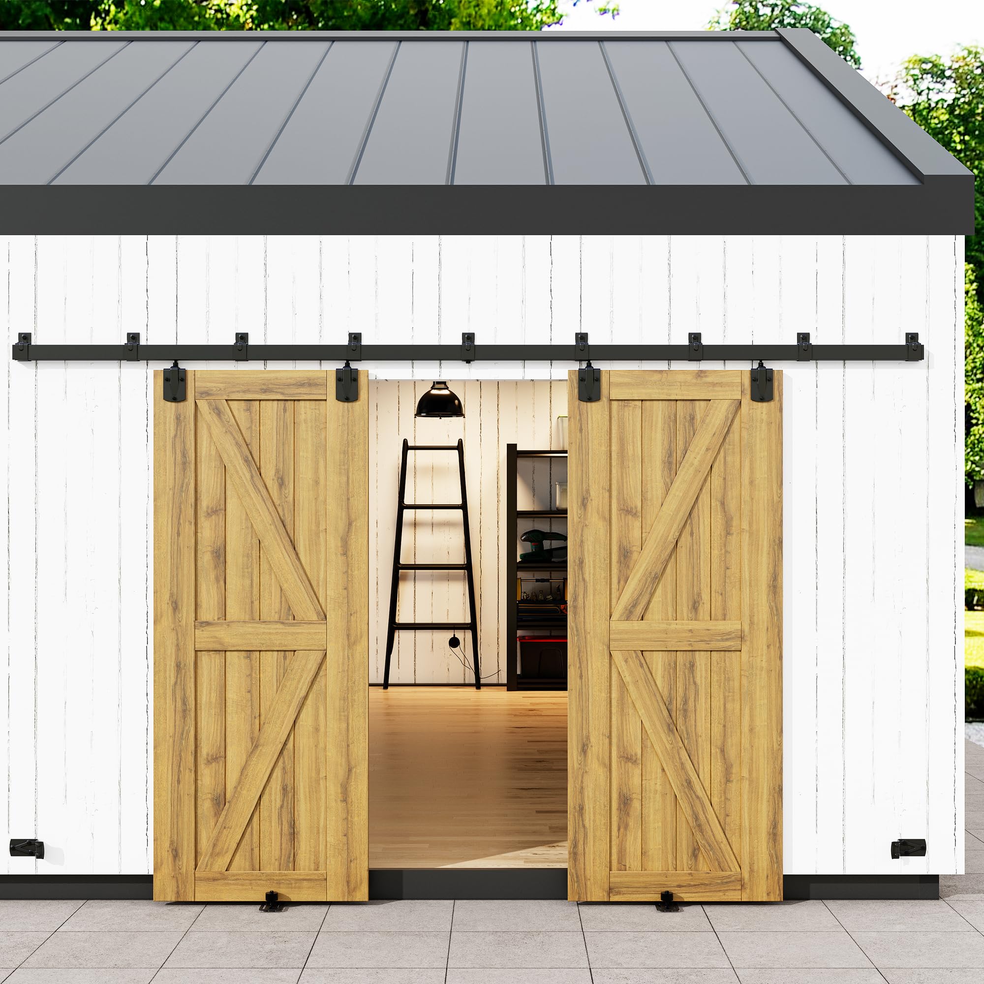 SMARTSTANDARD 16FT Box Rail Hardware - Exterior Barn Door Hardware Kit,Sliding Barn Door Hardware,Heavy Duty Ceiling Mount Kit,Fit Indoor and Exterior Door,Easy to Install(Widest to 96" Wide Door)