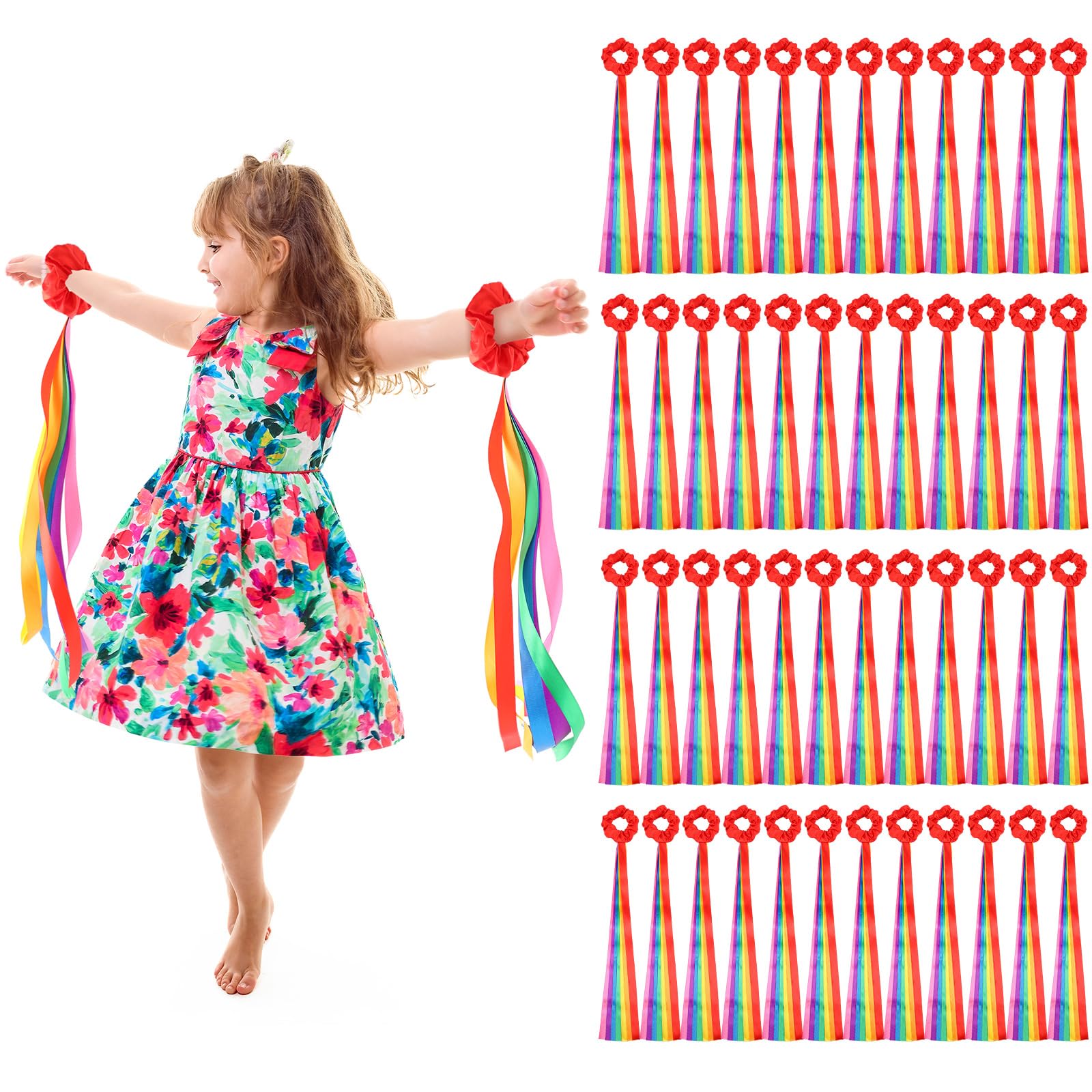 48 Pcs Rainbow Dance Ribbon Rhythm Ribbon for Kid, 0.8 x 19.7'', Red