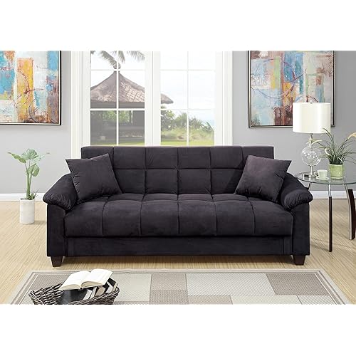 Modern Adjustable Sofa Bed in Ebony – Plush Microfiber with Hidden Storage