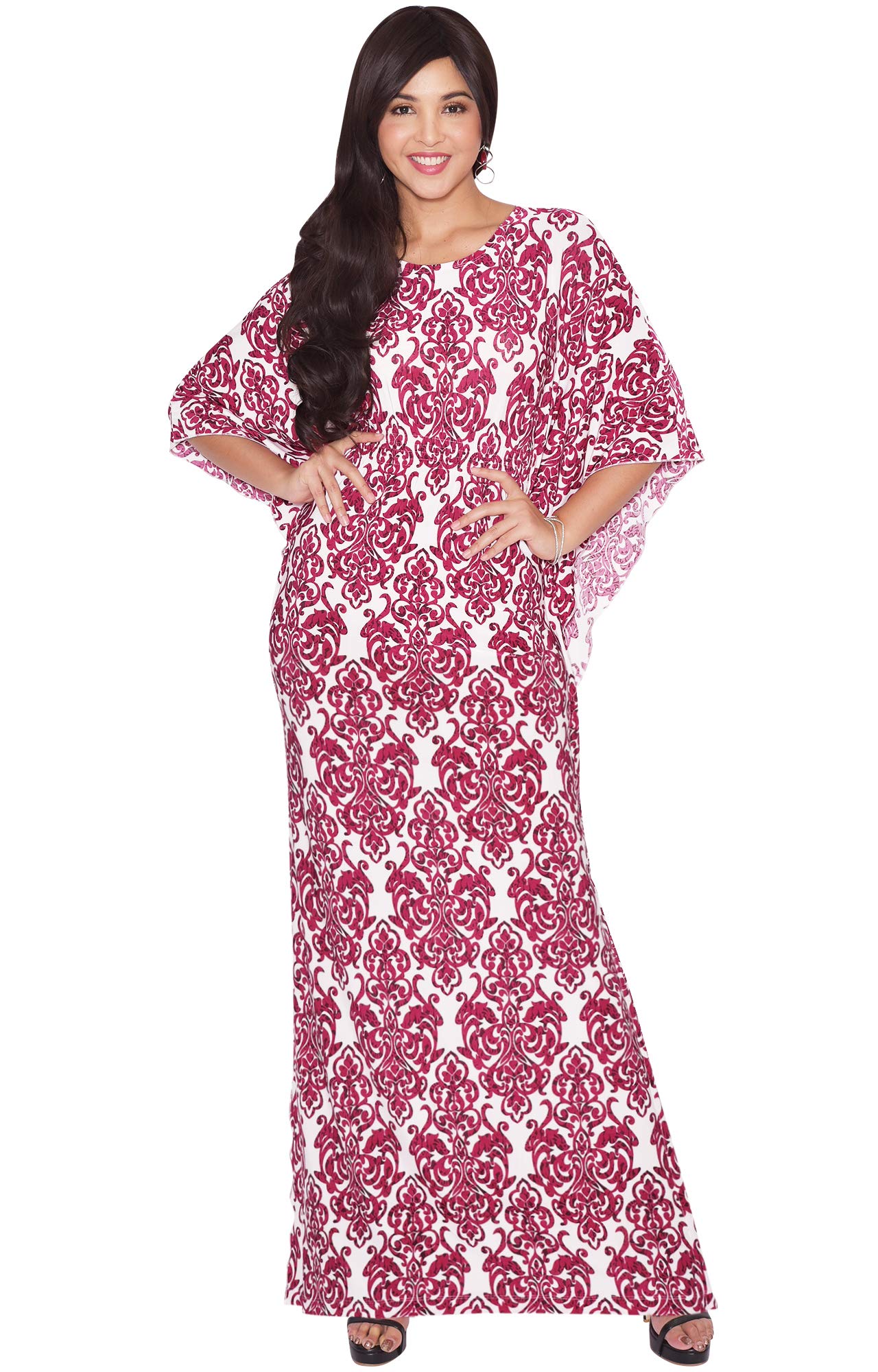 Womens Long Damask Print Kaftan Flowy Casual Long Maxi Dress Gown