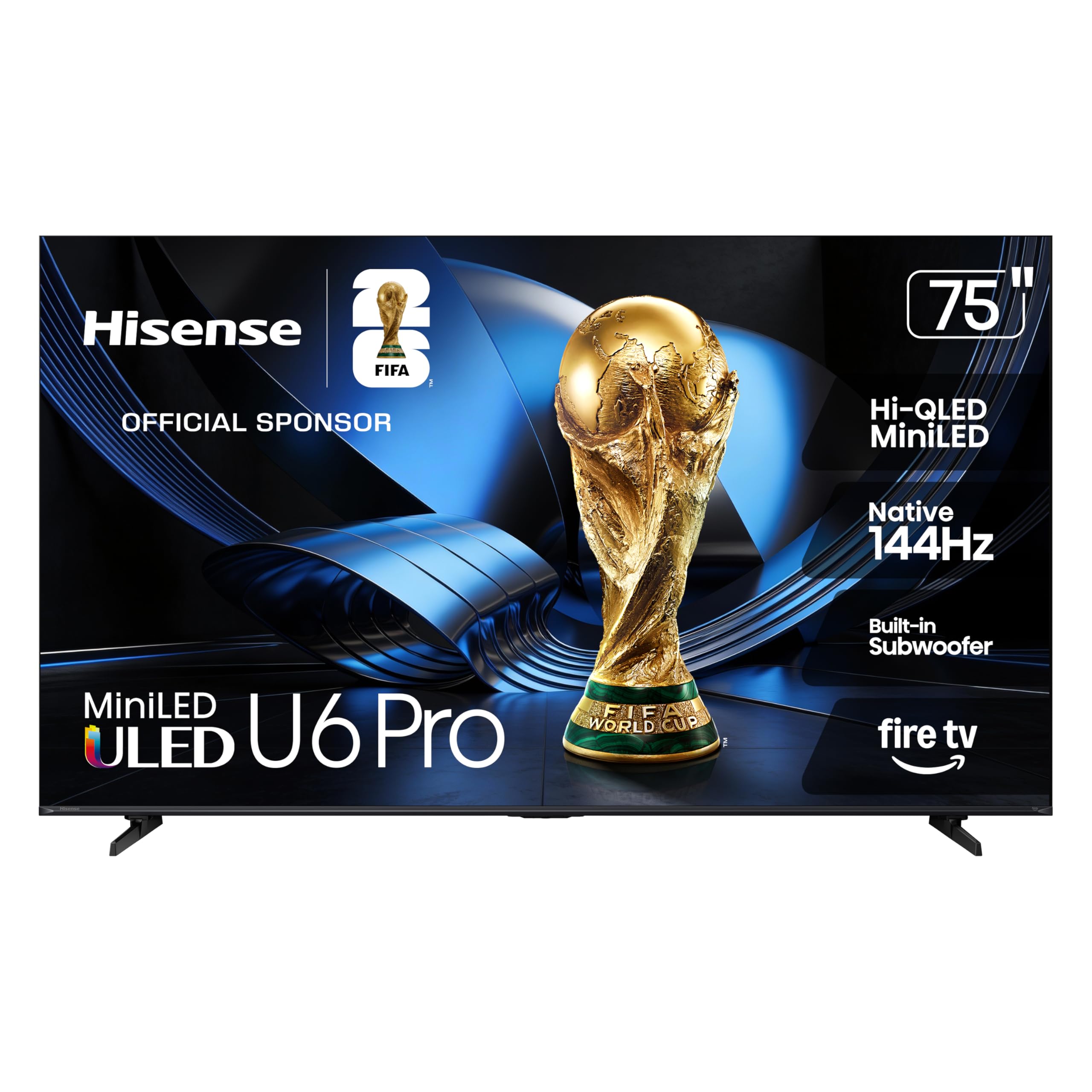 Hisense 75" U6 Pro Series Mini‑LED 4K UHD HDR Gaming AI Smart Fire TV (75U6SF Pro, 2026 New) – Hi-QLED, Native 144Hz, Motion Rate 480, Dolby Vision IQ,· Atmos, HDR10+, Glare-Free, Alexa+