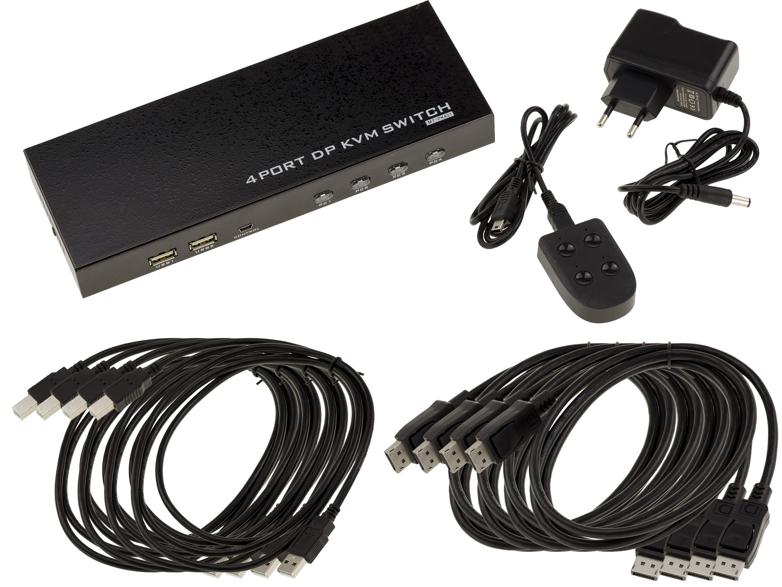 KALEA-INFORMATIQUE KVM Switch Automatique pour 4 PC avec Liaison écran DISPLAYPORT 4K 60Hz et Clavier Souris sur Port USB. avec télécommande, Alimentation et Cordons - Ultra HD 4K 60Hz