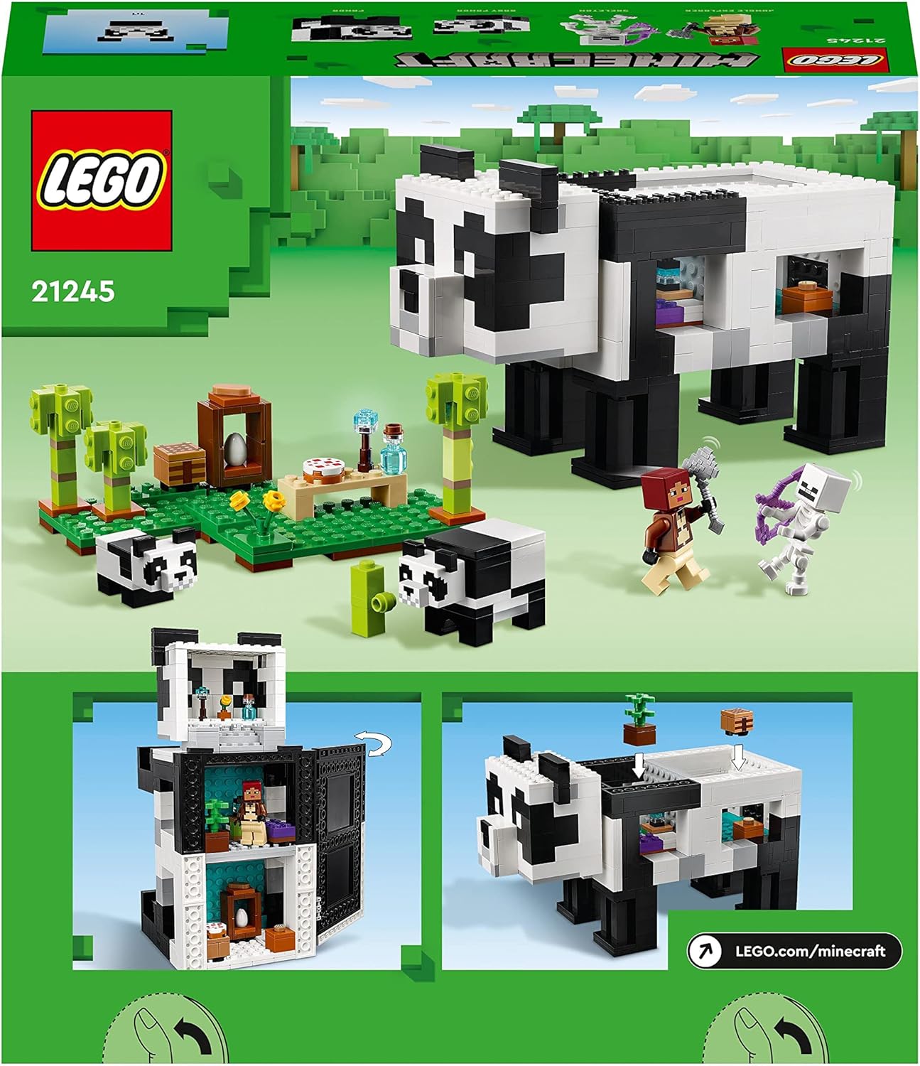LEGO 21245 Minecraft The Panda Haven Set, Movable Toy House with