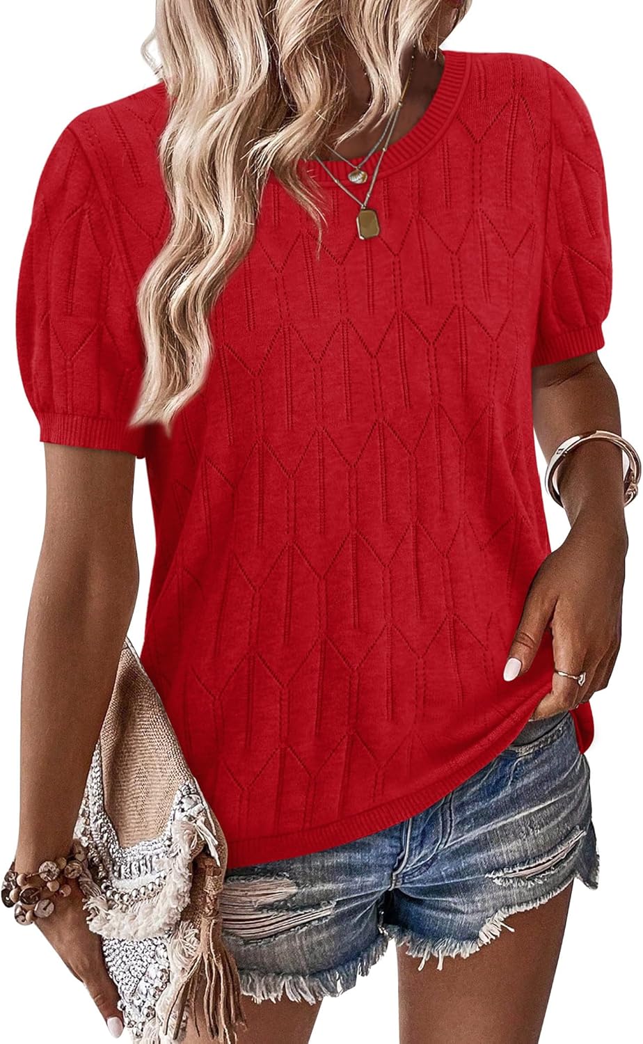 Sampeel Short Sleeve Sweater for Women Round Neck Knit Work Tops Beach Fashion Vacation Clothes Summer Outfits 2026 - Image 2