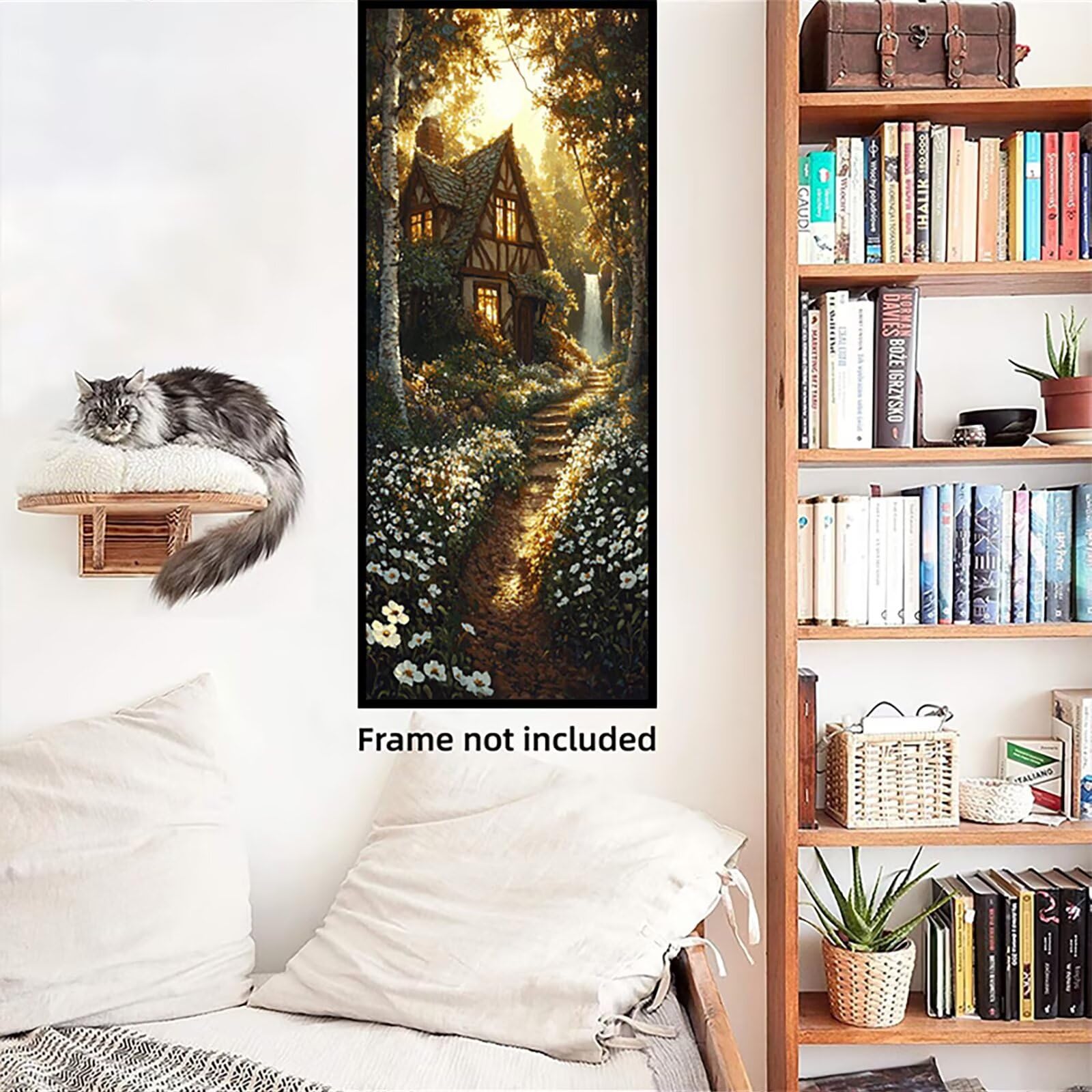 Malen Nach Zahlen 50x150cm Leinwand Die Hütte Malen Nach Zahlen Erwachsene mit Ohne Rahmen, DIY Kreativ Set für Erwachsene mit Pinseln und Acrylfarbe, Deko Wasserfall Landschaft Geschenk, P0M-494