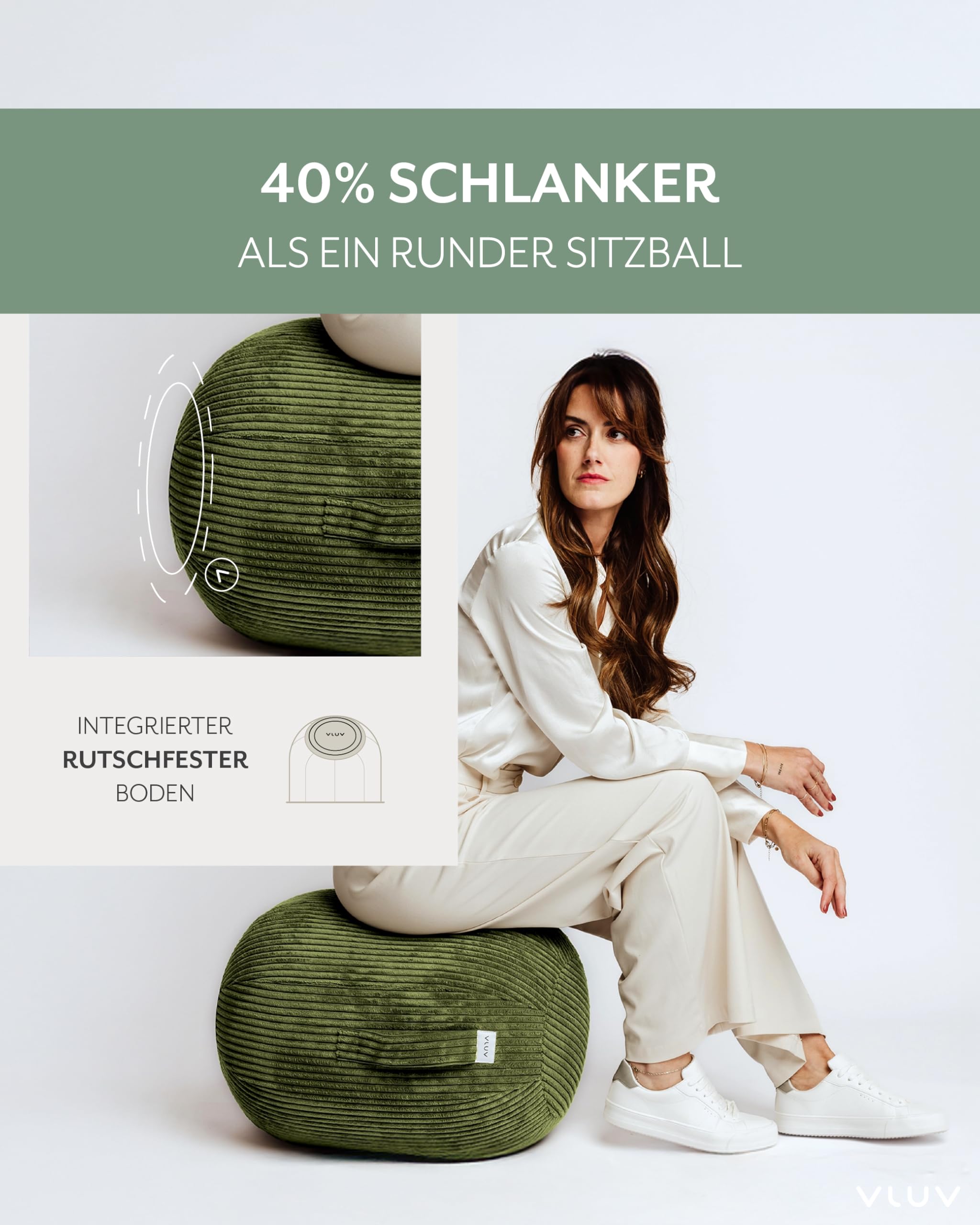 VLUV® KAPSUL VLIP Balancehocker mit Breitcord-Bezug Olive (Grün) Größe M
