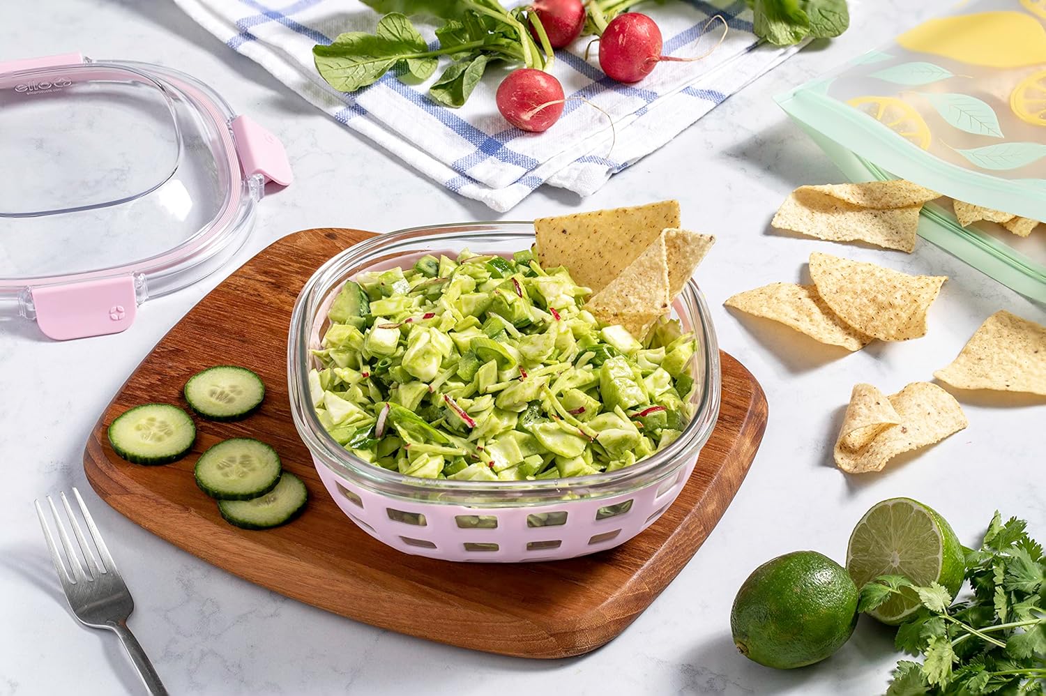 ello duraglass meal prep container- glass food storage container with silicone sleeve and airtight bpa-free plastic lid, dishwasher, microwave, and freezer safe 5 cup cashmere 5 cup