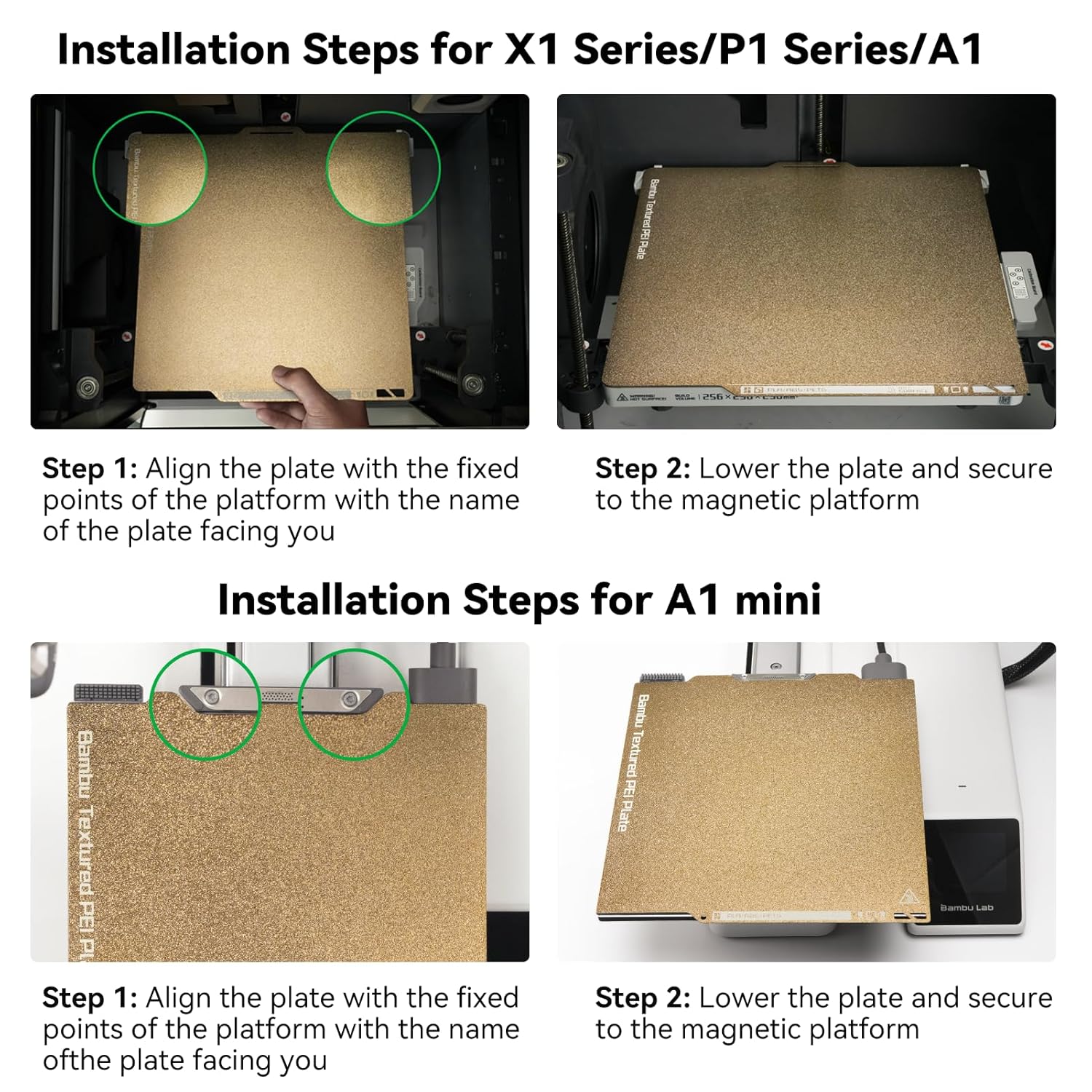 Bamboo Lab Double Sided Textured + Smooth PEI Build Plate for A1,P1S,P1P,X1C,X1 Carbon,X1E,X1 3D Printer,Strong Adhesion 257x257mm Sheet,Magnetic Steel High Temp Print Bed Platform Accessory