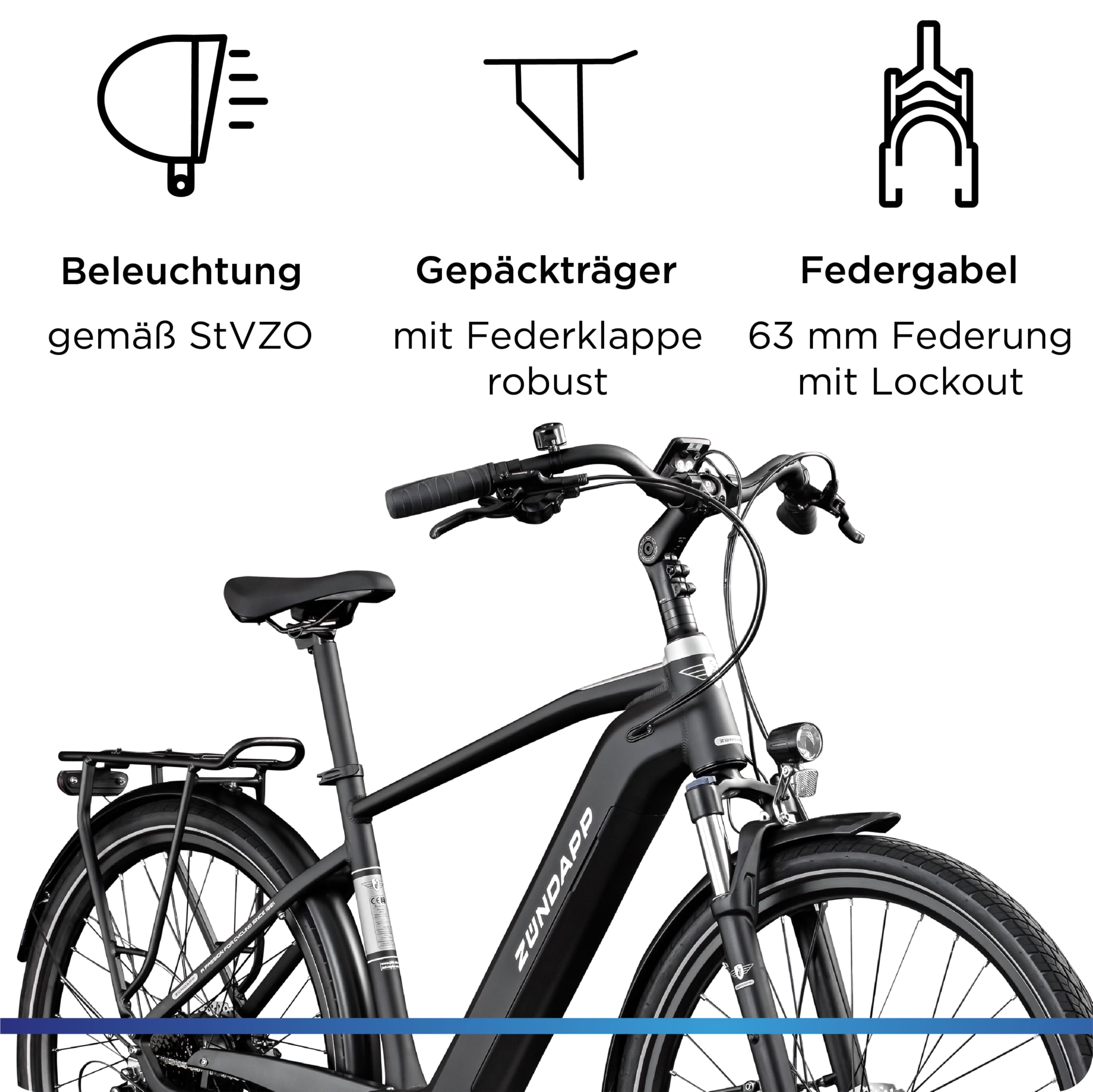 ZÜNDAPP Ebike Herren 28 Zoll Trekkingfahrrad | E Bike 8 Gänge 175-195 cm Elektro Fahrrad | E-Bike Elektrofahrrad mit hydraulischen Scheibenbremsen | Z810
