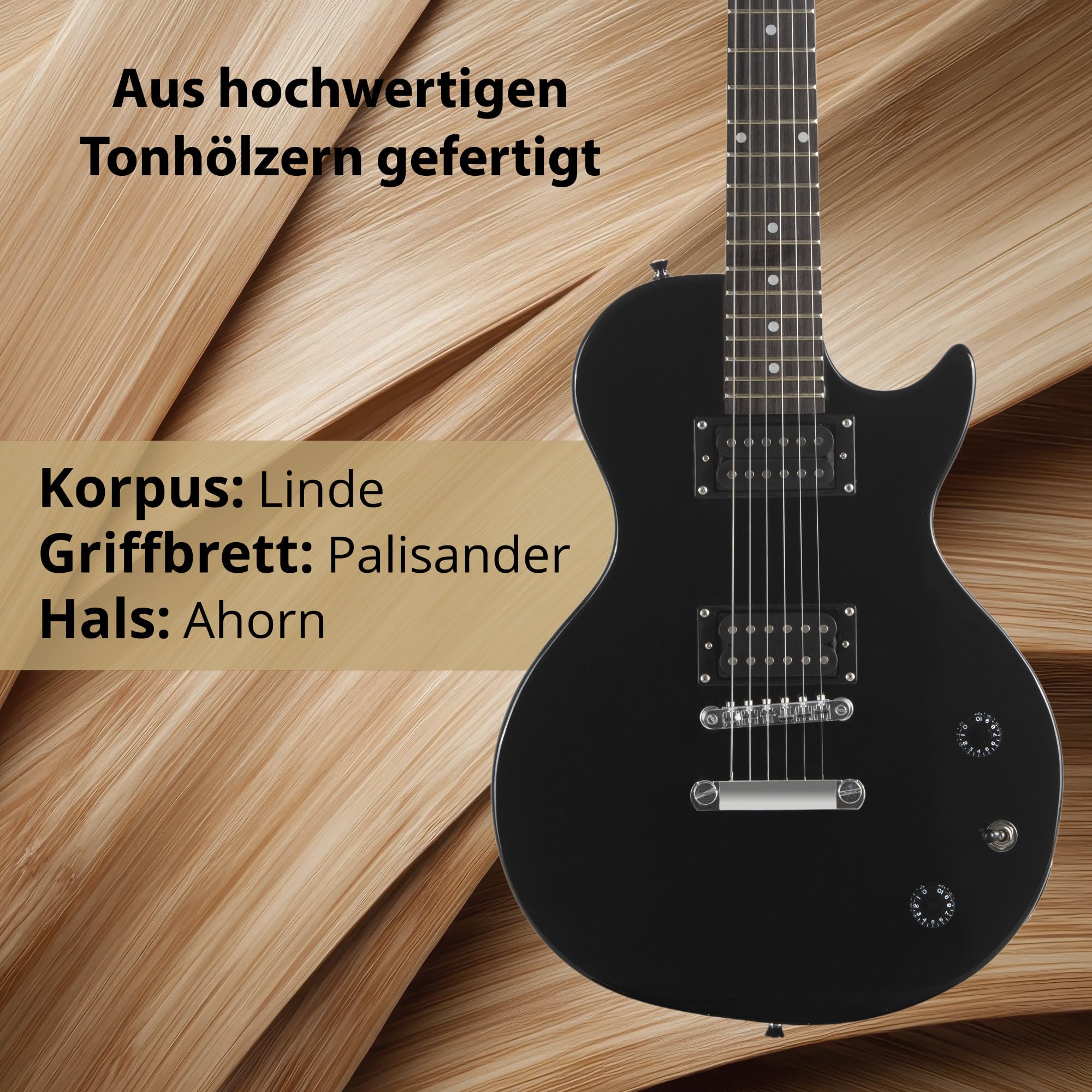 Rocktile LP-100 BL Chitarra Elettrica (Corpo: Tiglio, Tastiera Palissandro, Finitura: Nero High Gloss)
