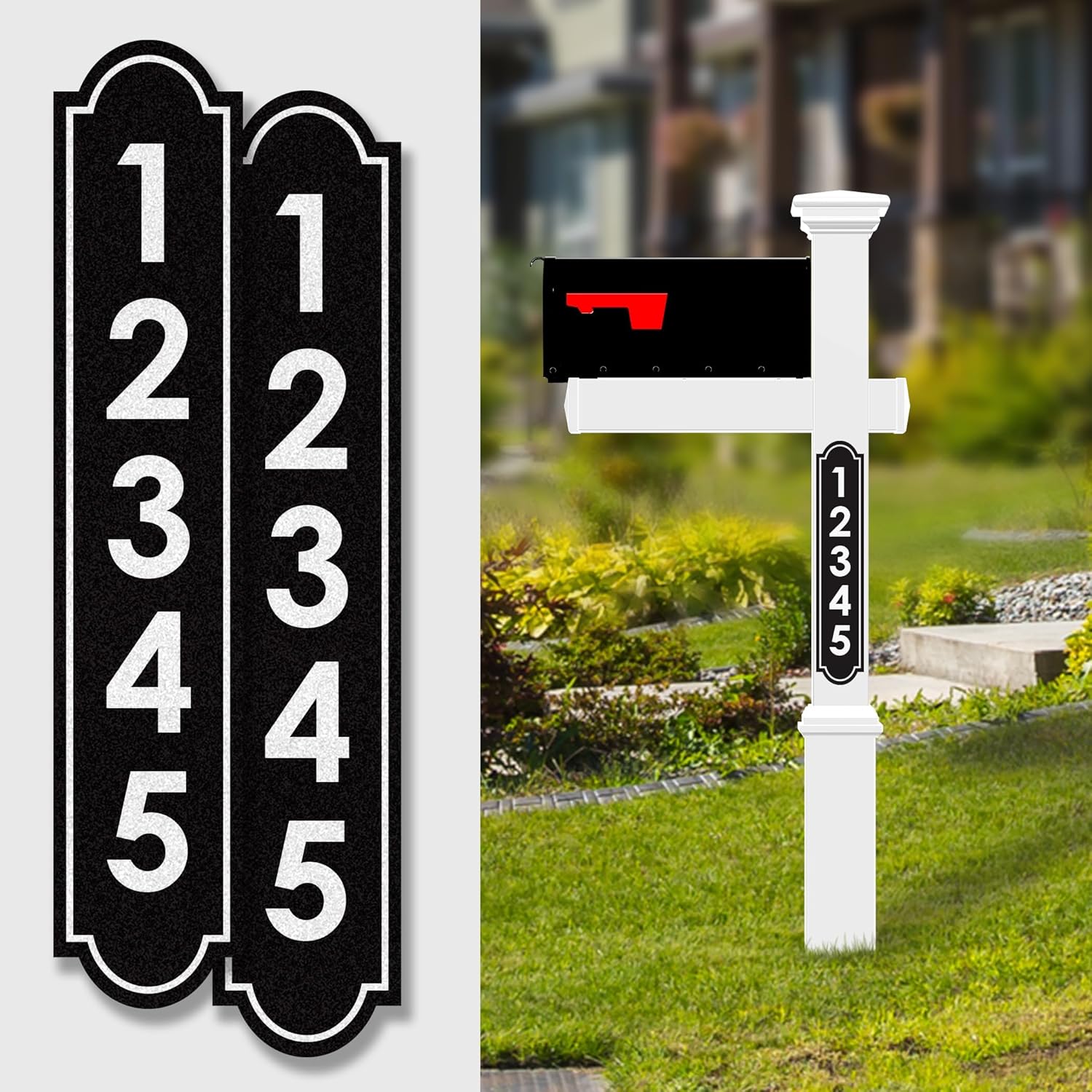 Pair of Aluminum Vertical Mailbox House Number Signs - Two Street Address Plaques for Home or Business (Round)