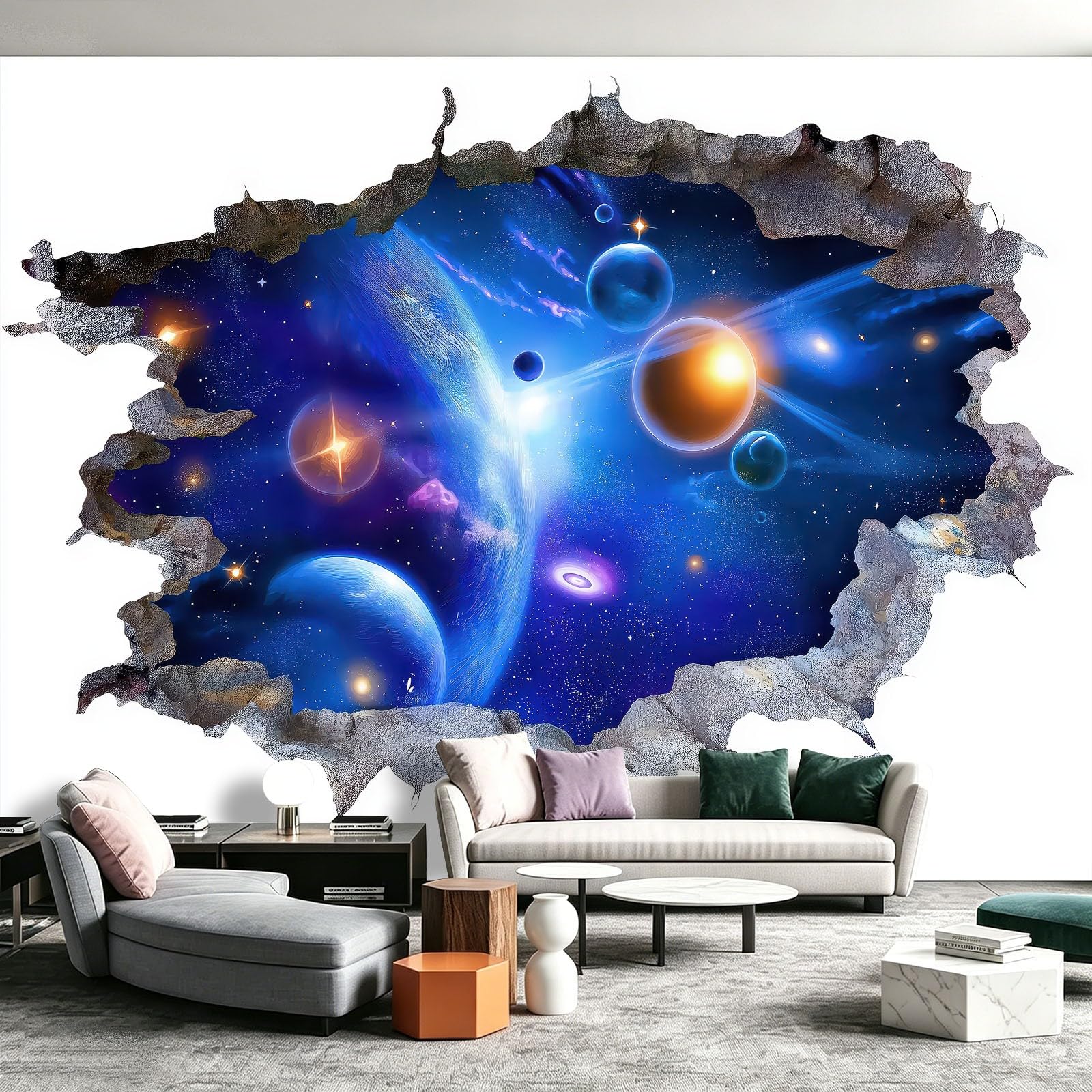 Panoramiczna tapeta 3D Wytłoczona ściana 3D 200 x 140 cm (dł. x wys.), okładzina ścienna dekoracja do pokoju dziecięcego salon kuchnia - unikalny i nowoczesny gobelin - wszechświat mgławica planeta