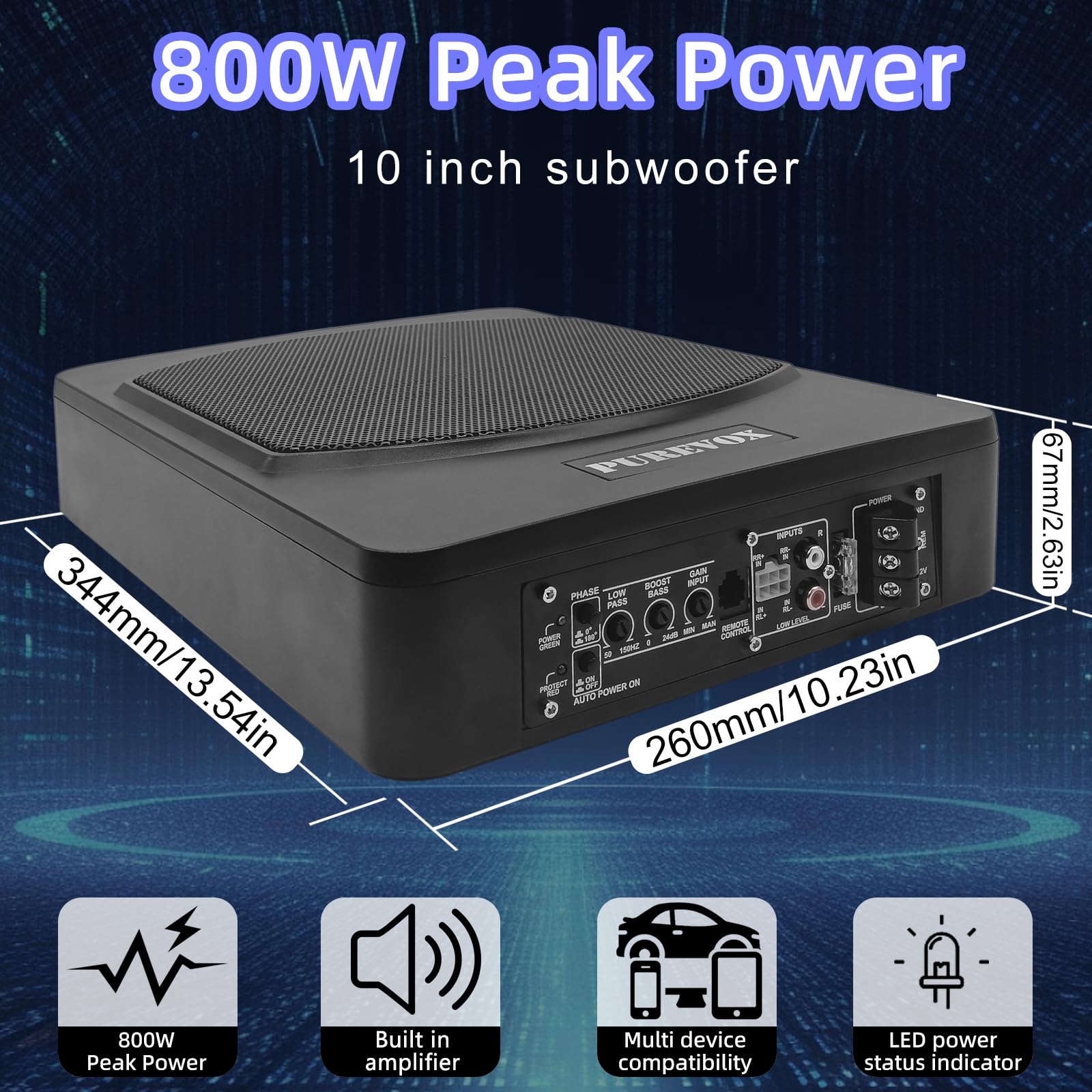 Snapklik.com : Purevox 10 Inch Under Seat Car Subwoofer,800W Power ...