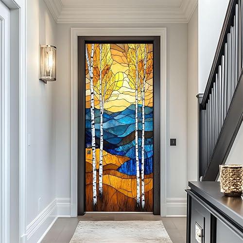 Miniatura 9 de Calcomanías para puerta, 3D y 80, neón, retro, Synthwave 3D, laberinto, cubos brillantes, líneas geométricas, murales, papel tapiz autoadhesivo para