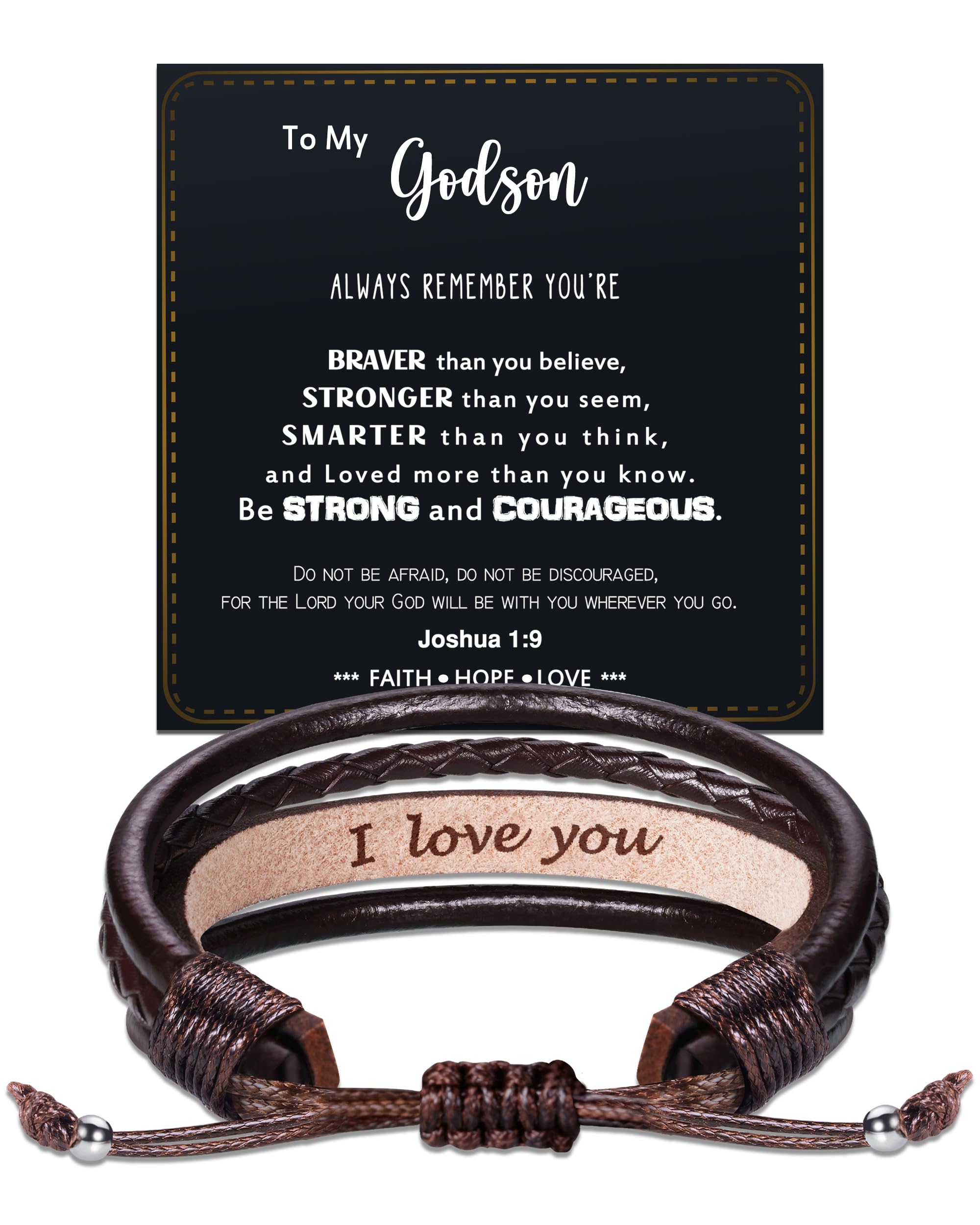 Fathers Day Gifts for Dad Husband Leather Bracelet for Men Him Boyfriend Son Adjustable Brown Mens Leather Bracelet Christmas Stocking Stuffers Mens Jewelry with Inspirational Message