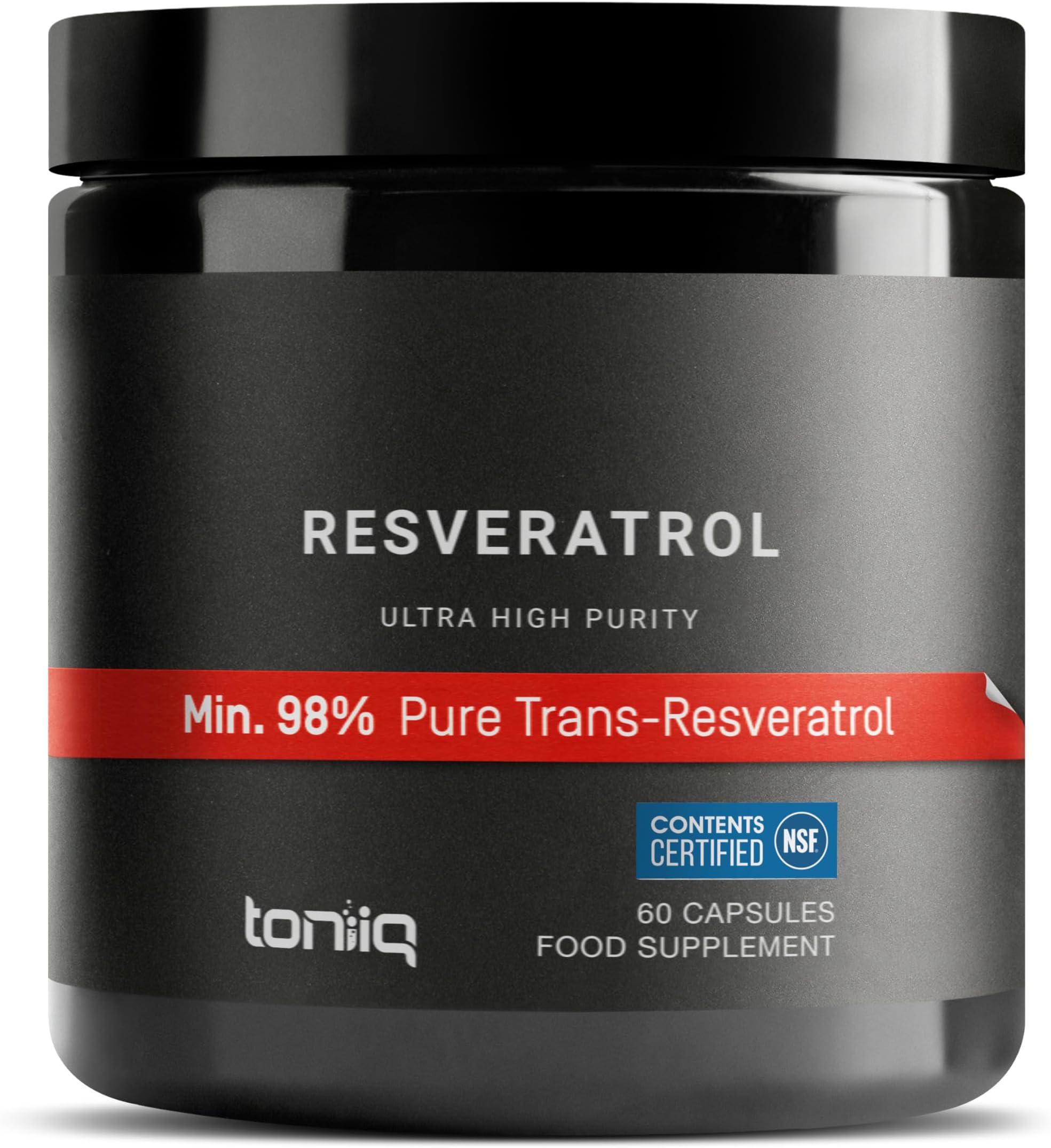 NSF Certified Toniiq Ultra High Purity Resveratrol Capsules - 98% Trans-Resveratrol - Highly Purified and Bioavailable - 60 Caps Resveratrol Supplement