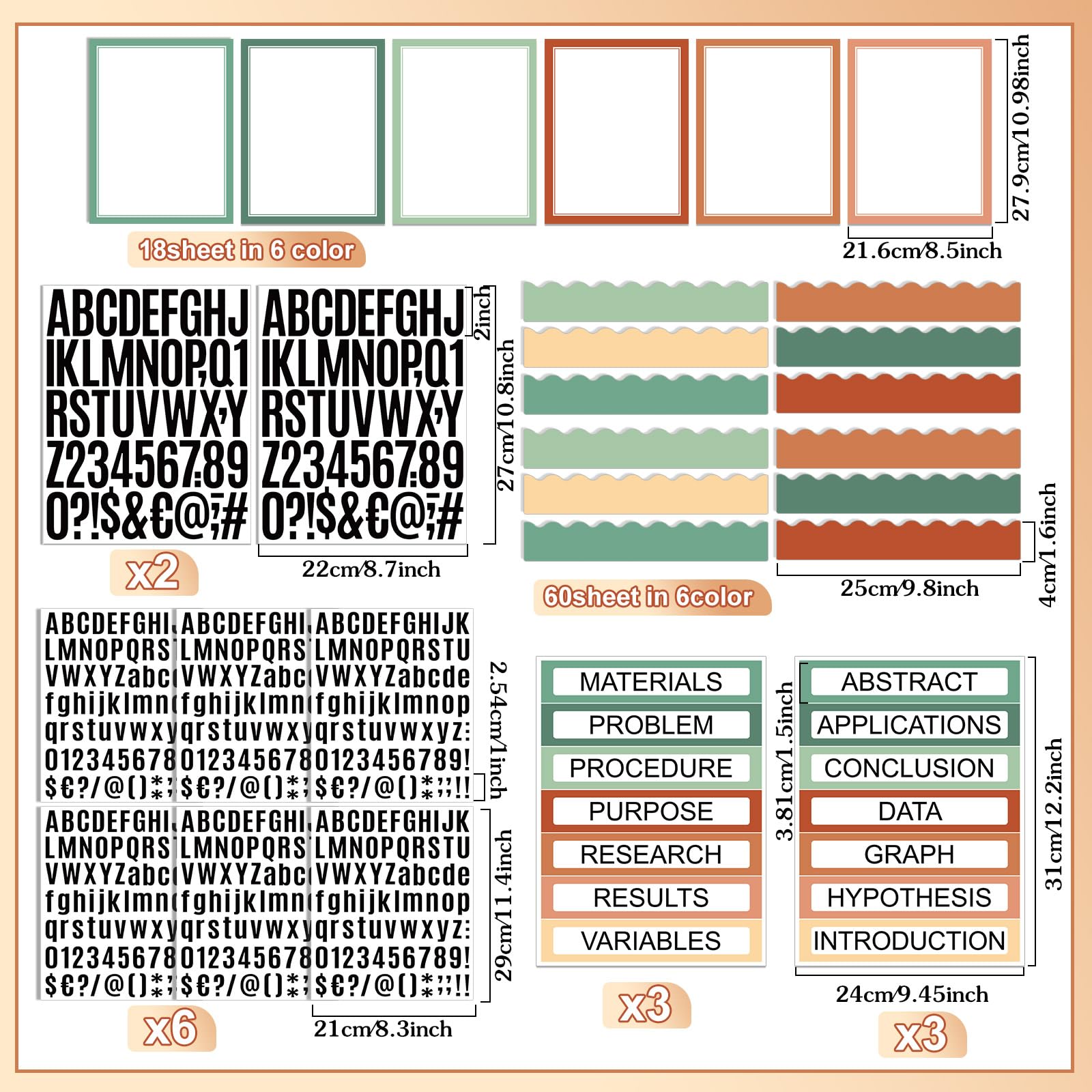 Sinload 92 szt. Science Fair materiały tablicowe, 60 wykończeń, obramowanie ogłoszeń, 18 napisów do prezentacji, 6 tytułów projektów, 8 naklejek z literami do tablic wystawowych w klasie (kolor boho)