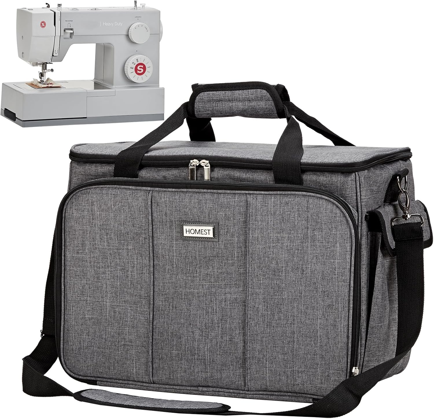 HOMEST Sewing Machine Carrying Case with Multiple Storage Pockets, Universal Tote Bag with Shoulder Strap Compatible with Most Standard Singer, Brother, Janome, Grey product image