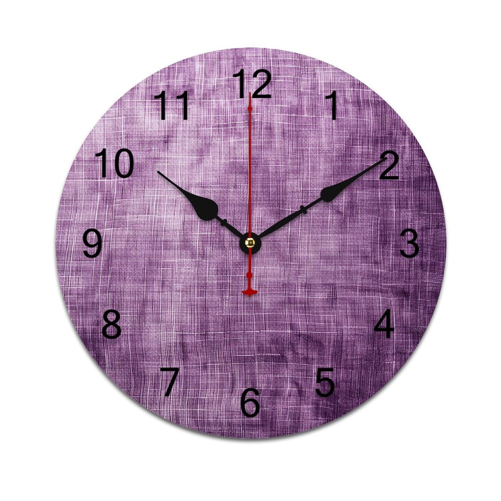 Horloge murale silencieuse à quartz violette en lin vintage à piles