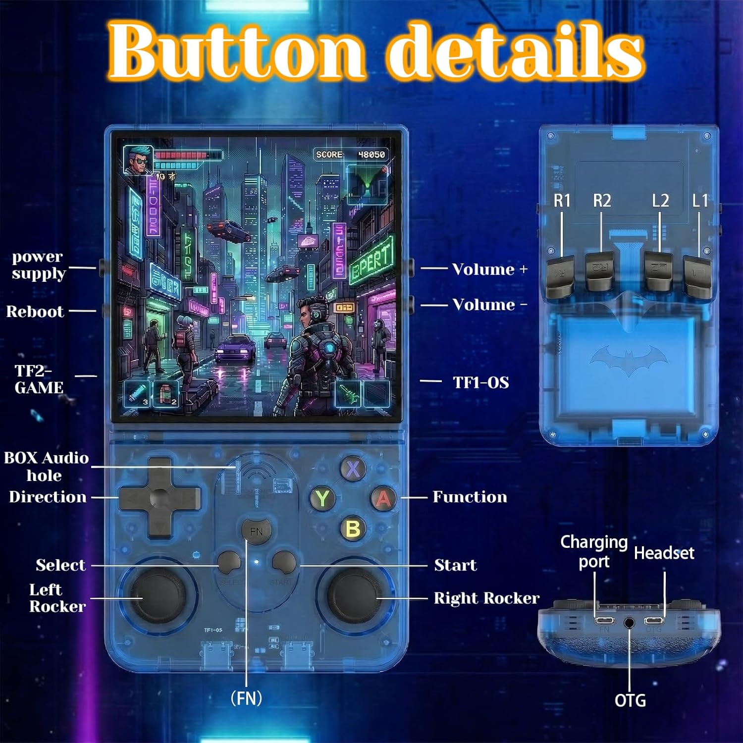 Upgrade S600 Retro Gaming Console, Anti-Slip Patterns Retro Handheld Game Console, 4.0 Inch 720x720 IPS Screen and 18,000+ Classic Games Retro Game Console for Gaming/Playdate/Party/Gift, Blue 64G