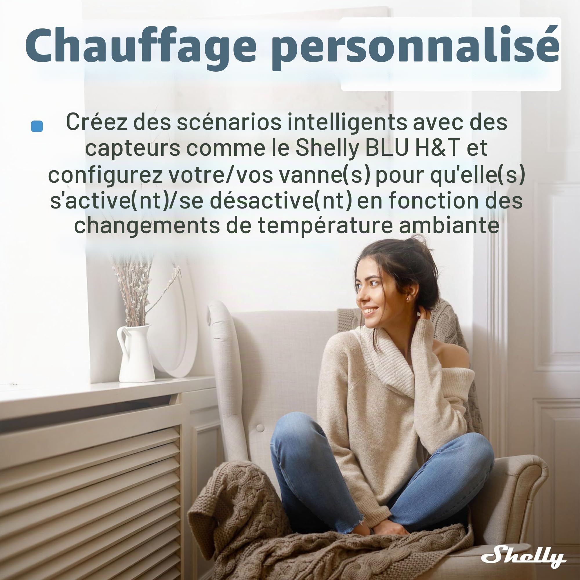 Shelly Blu TRV & Shelly Blu Gateway Gen3 - Tête thermostatique connectée Zigbee et Bluetooth avec Passerelle BLE (USB-A), Commande à Distance par app, Écran Rotatif