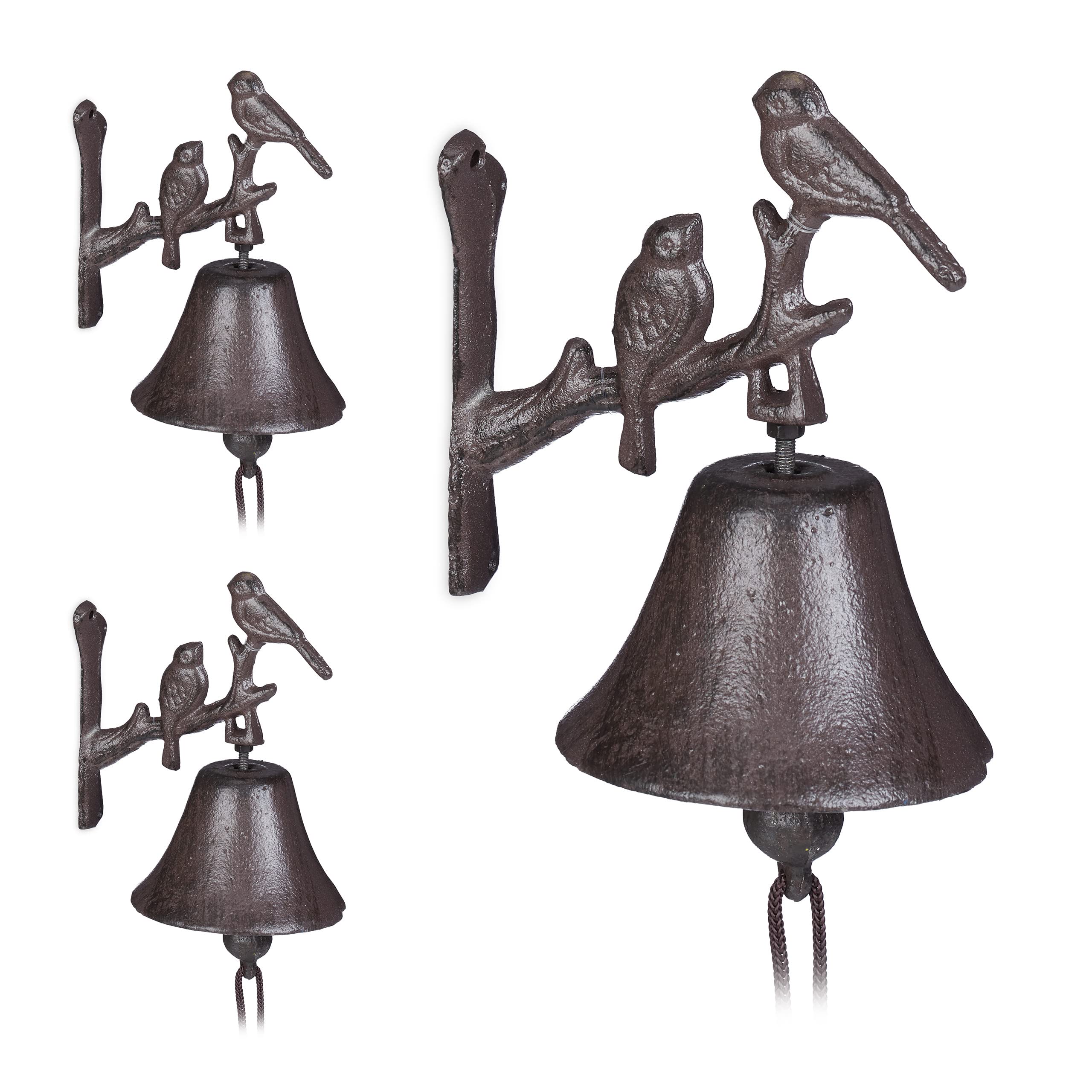 Campanella Da Porta In Ghisa Antica - Con Gufo E Cordoncino, Stile Shabby Chic Argento, Per Esterni - Foto 2