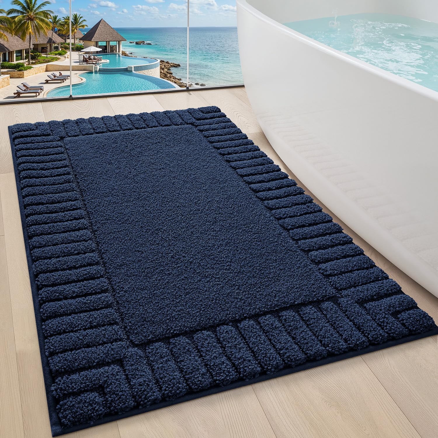 LUMI Bath Rugs Non Slip with Rubber Backing, Extra Soft Plush Microfibre Bathroom Mats Absorbent, Machine Washable Bath Rug Quick Dry for Tub, Shower, Hotel, Blue, 40 x 60 cm