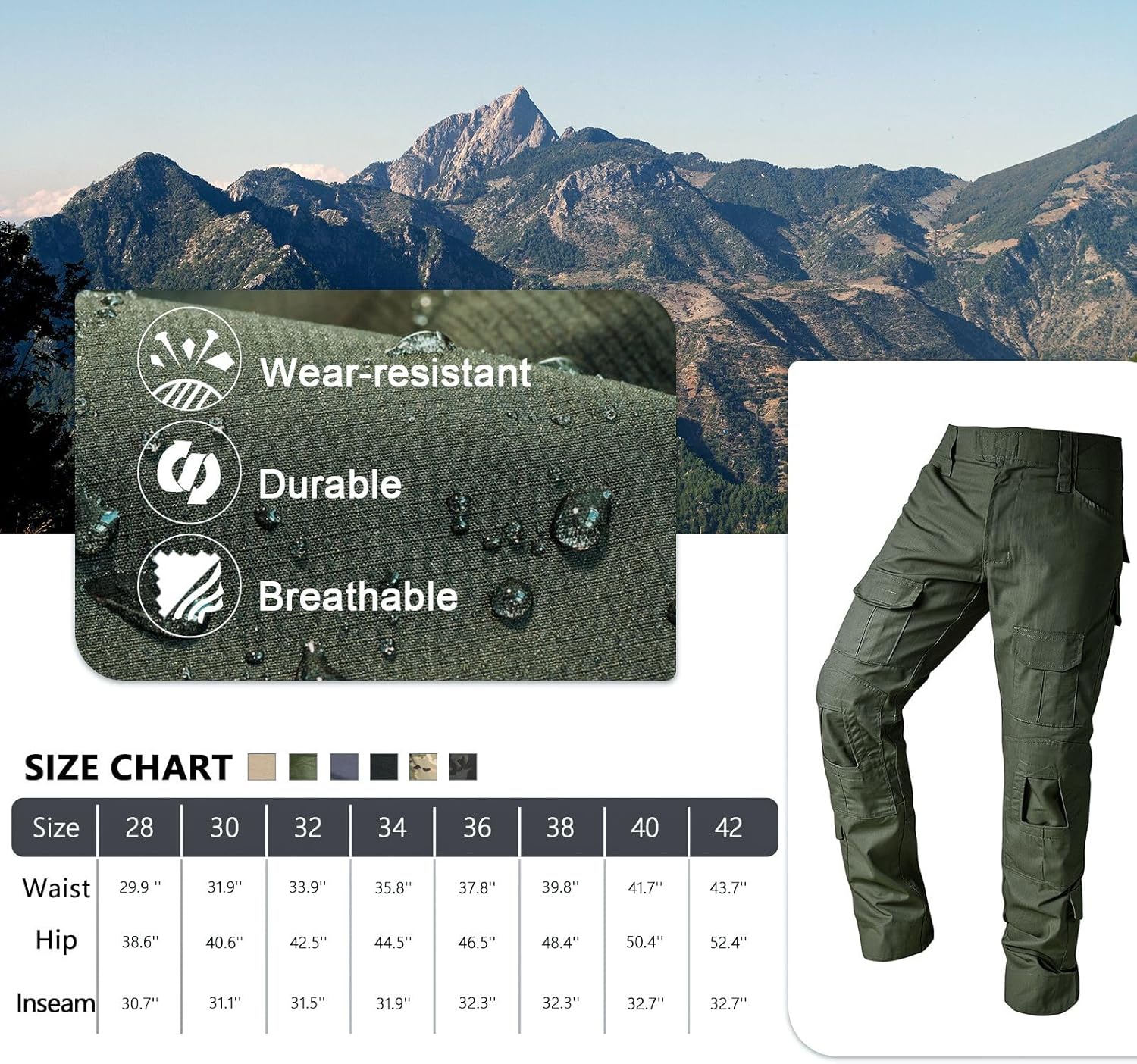 Tactical Camo Cargo Pants for Men - Outdoor Hiking Ripstop Work Pants with Multi Pockets - No Belt, No Kneepad - Image 7