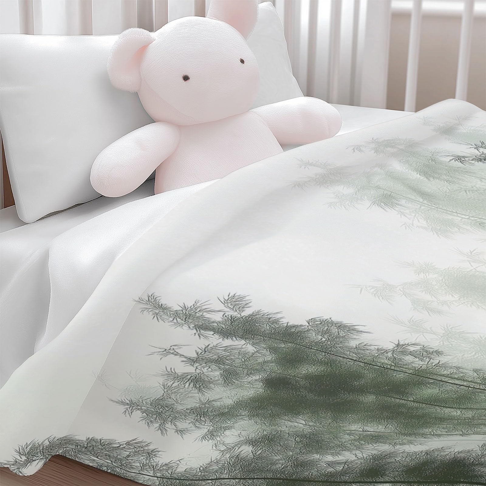 Générique Koc w kratę Bambusowy Las Tusz Malarski 180 x 220 cm Flanelowa mikrofibra Koc polarowy, Jasnozielony Puszysty Ciepły Lekki Koce do Podróżowania, Łóżko lub Sofa