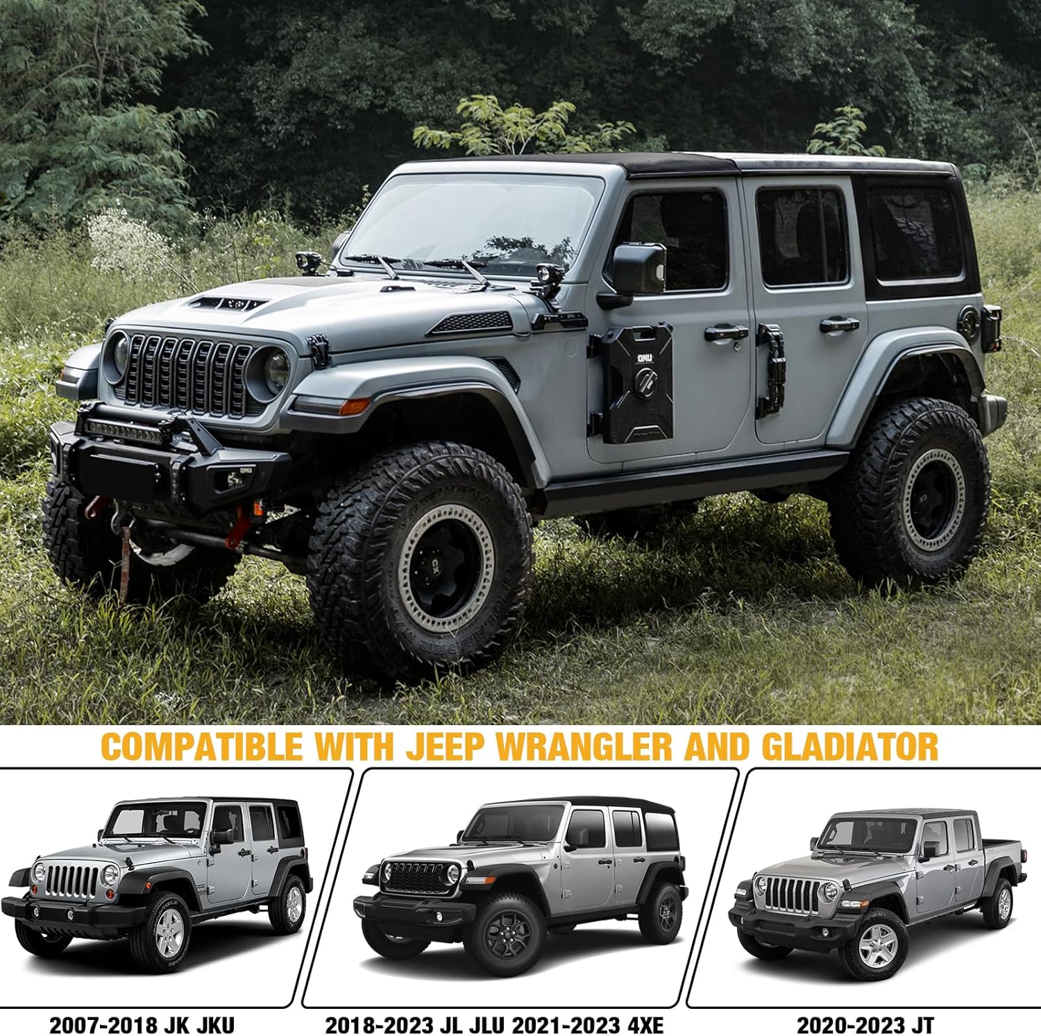 MAIKER 2.64 Gallon/10L Door Hinge Container and Mount Set Compatible with 2007-2024 Jeep Wrangler JK JL Gladiator JT, Backing Plate with Spout Backup Water Storage Can,1PCS