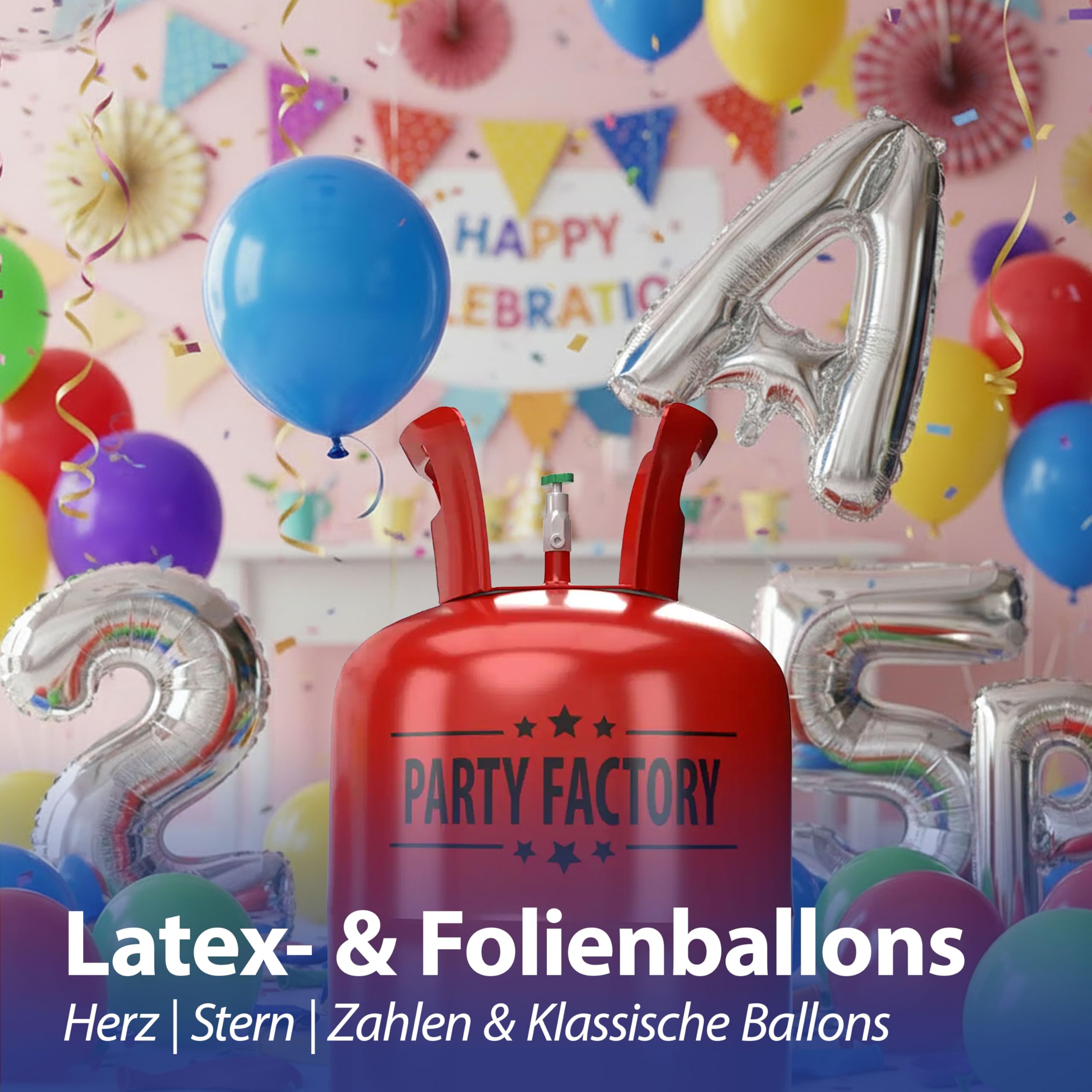 Helium Ballongas für ca.30 Ballons | Heliumflasche Gasfüllung | Luftballons | Party Factory Heliumgas fürHochzeit (1 x Ballongas 30)
