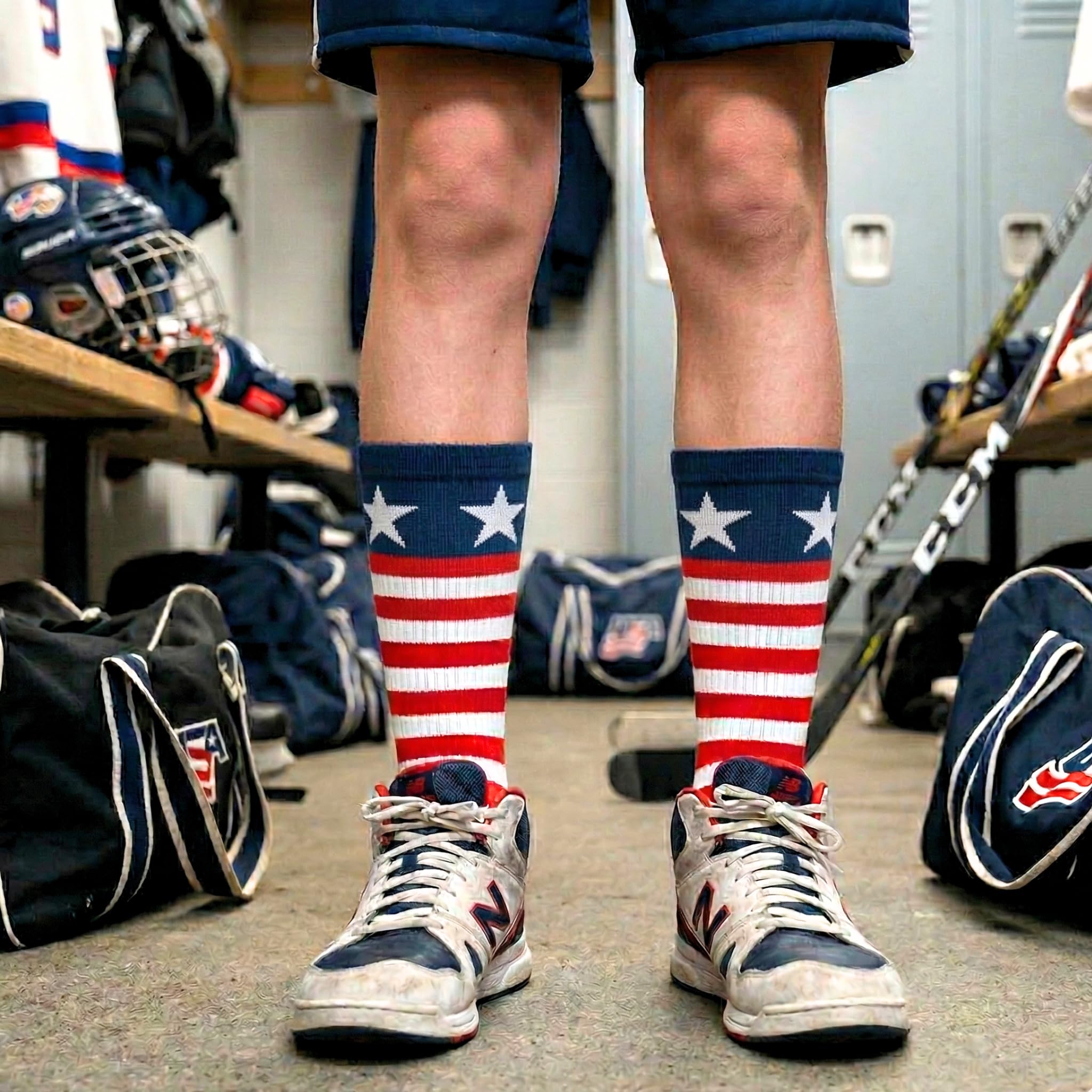 ChalkTalkSPORTS Hockey Performance Crew Socken – USA Patriotic – Jugend & Erwachsene – Rot Weiß & Blau – Hockey Mid-Calf Socken