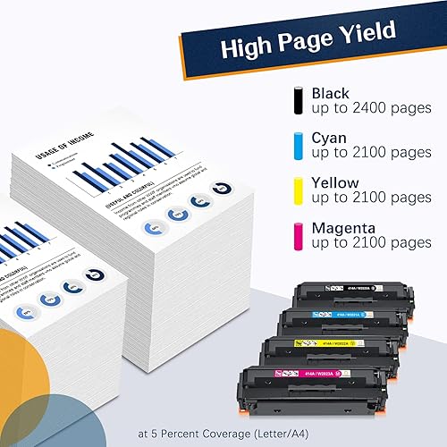 Miniatura 4 de Colorking Cartuchos de tóner 414A, paquete de 4 (con chip) de repuesto compatibles con HP 414A W2020A 414X W2020X, funciona con Color Pro MFP